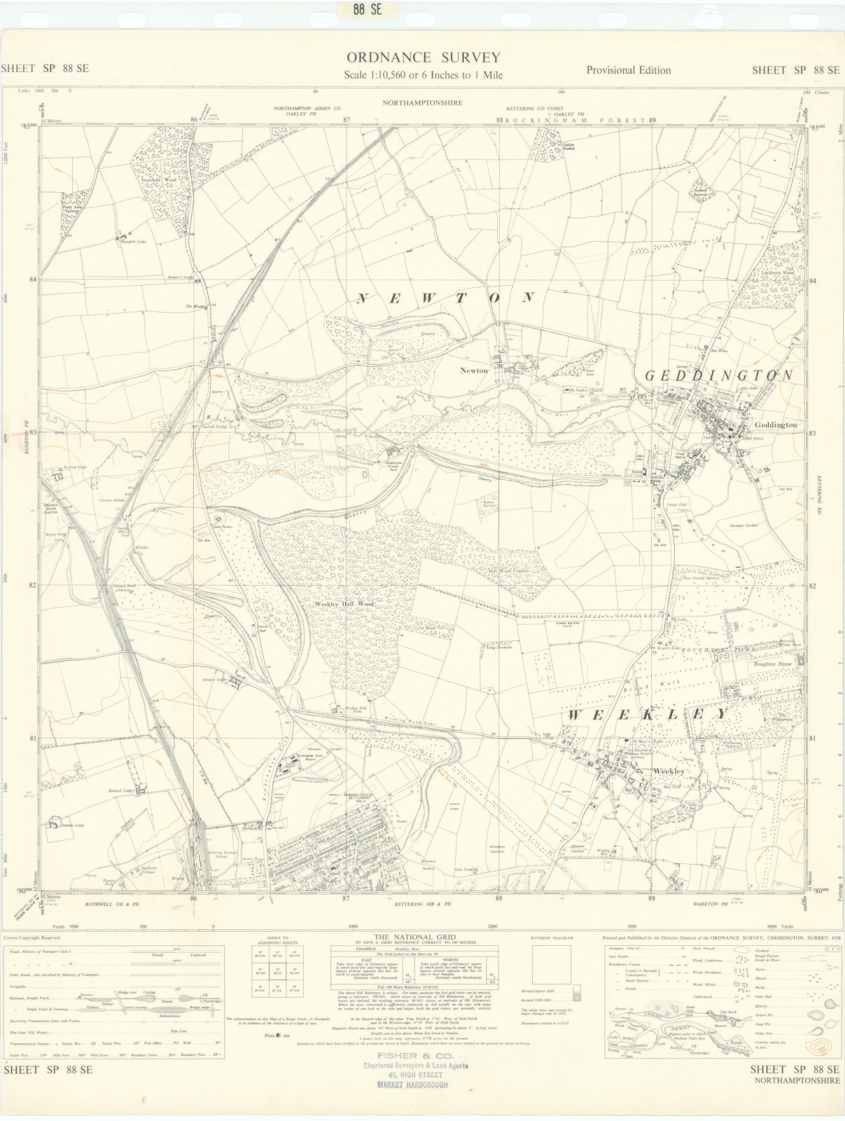 Ordnance Survey SP88SE Northamptonshire Kettering Geddington Weekley 1958 map