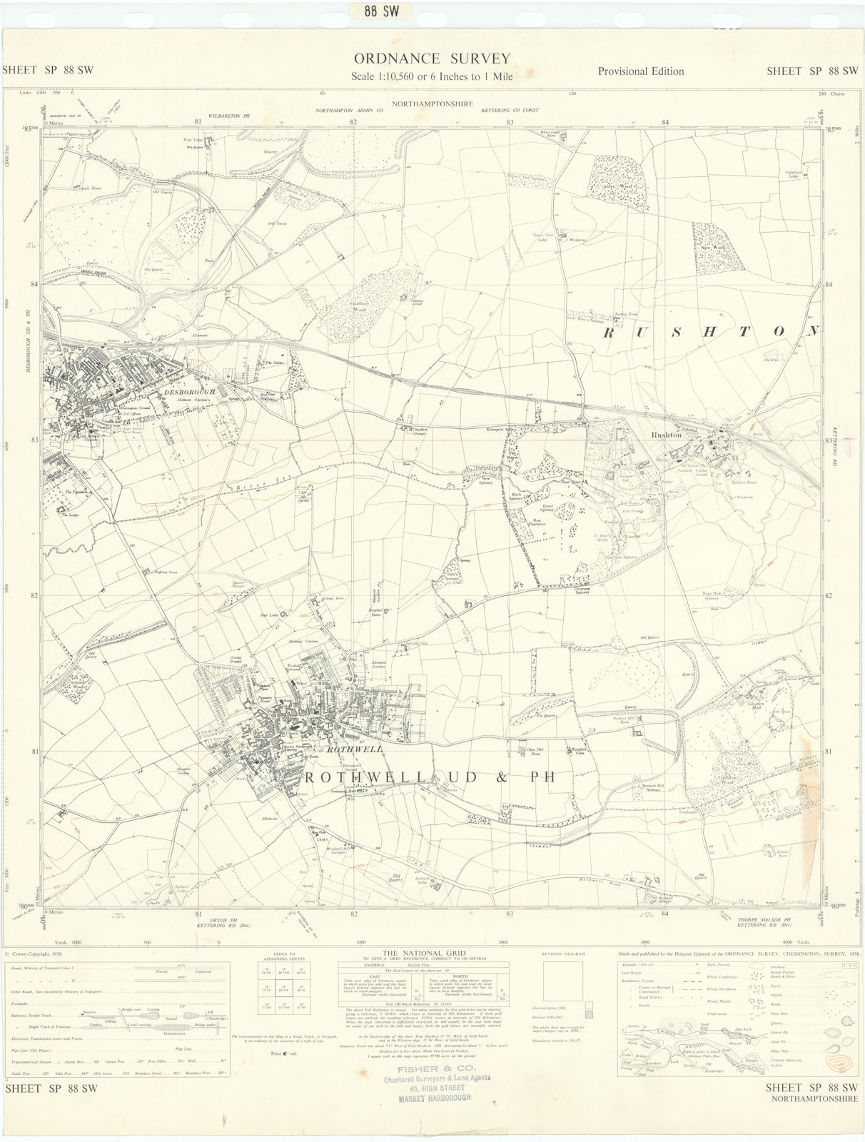 Ordnance Survey SP88SW Northamptonshire Rothwell Desborough Rushton 1958 map