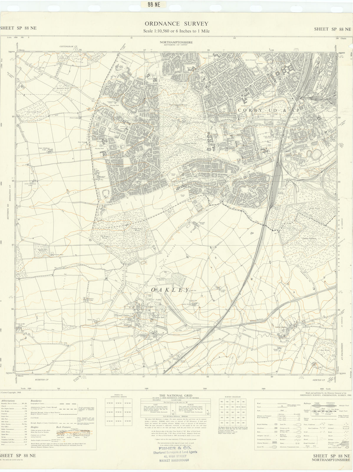 Ordnance Survey Sheet SP88NE Northamptonshire Corby Great Oakley 1968 old map
