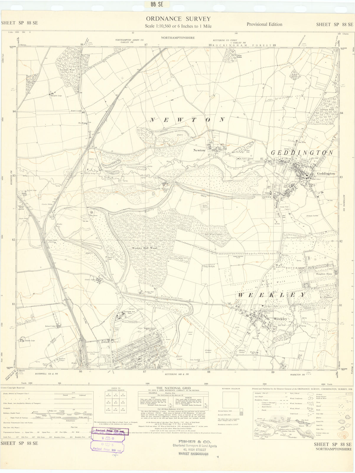 Ordnance Survey SP88SE Northamptonshire Kettering Geddington Weekley 1958 map