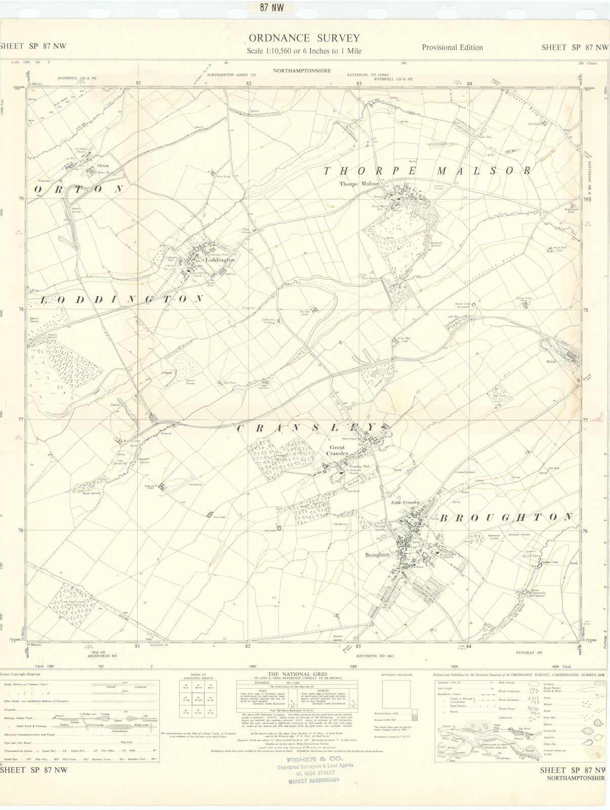 Associate Product Ordnance Survey SP87NW Northants Broughton Thorpe Malson Loddington 1958 map