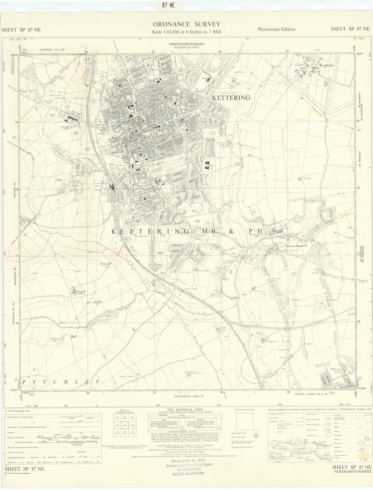 Ordnance Survey SP87NE Northamptonshire Kettering Barton Seagrave 1958 old map