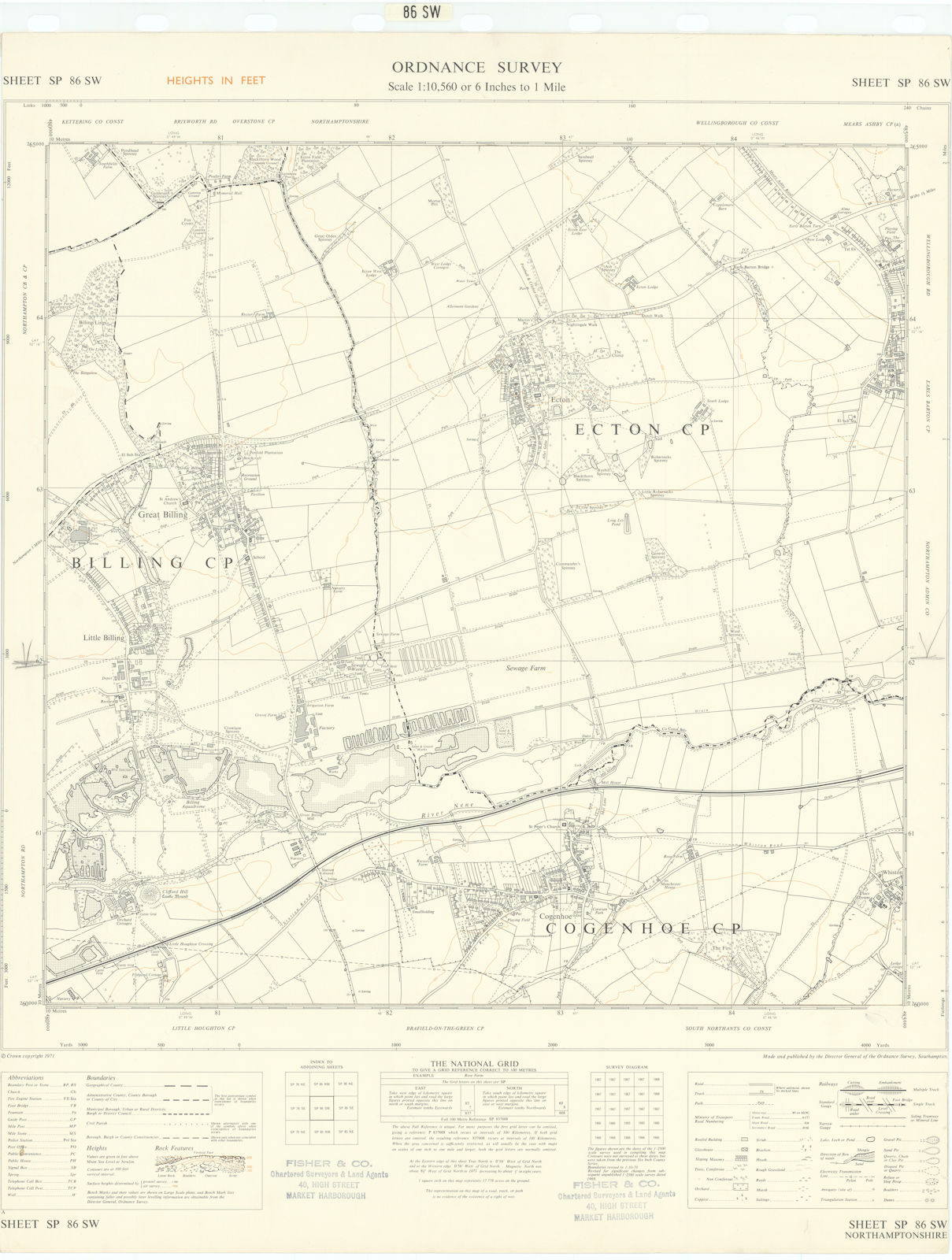 Associate Product Ordnance Survey SP86SW Northampton Great/Little Billing Cogenhoe Ecton 1970 map