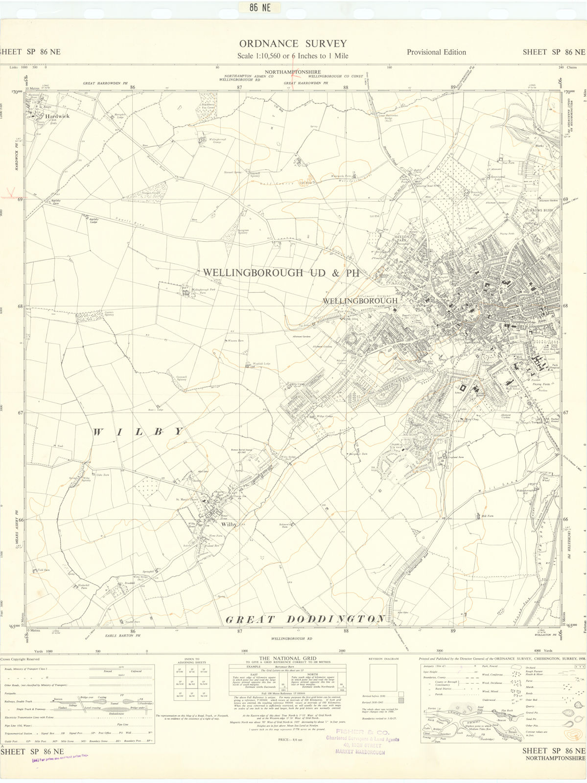 Ordnance Survey SP86NE Northamptonshire Wellingborough Hardwick Wilby 1958 map