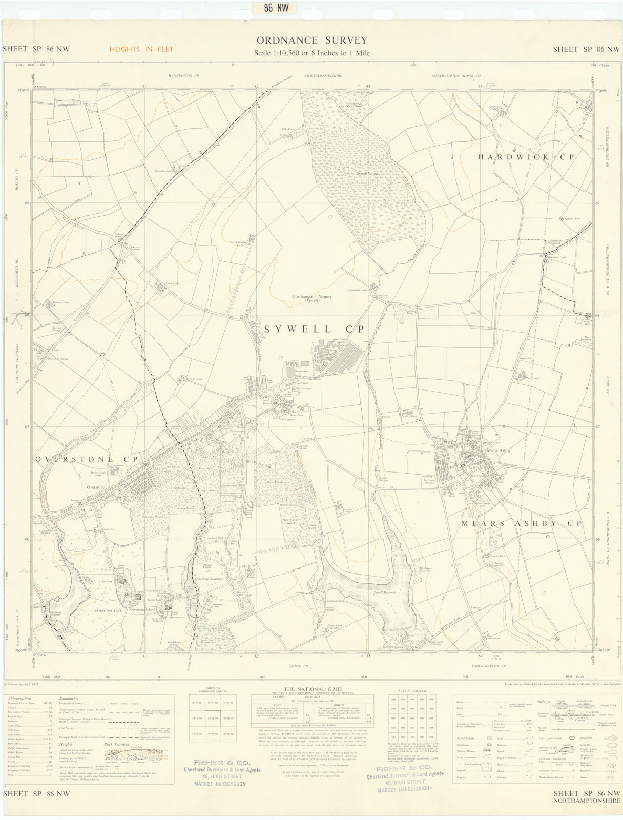 Ordnance Survey SP86NW Northamptonshire Sywell Overstone Mears Ashby 1971 map