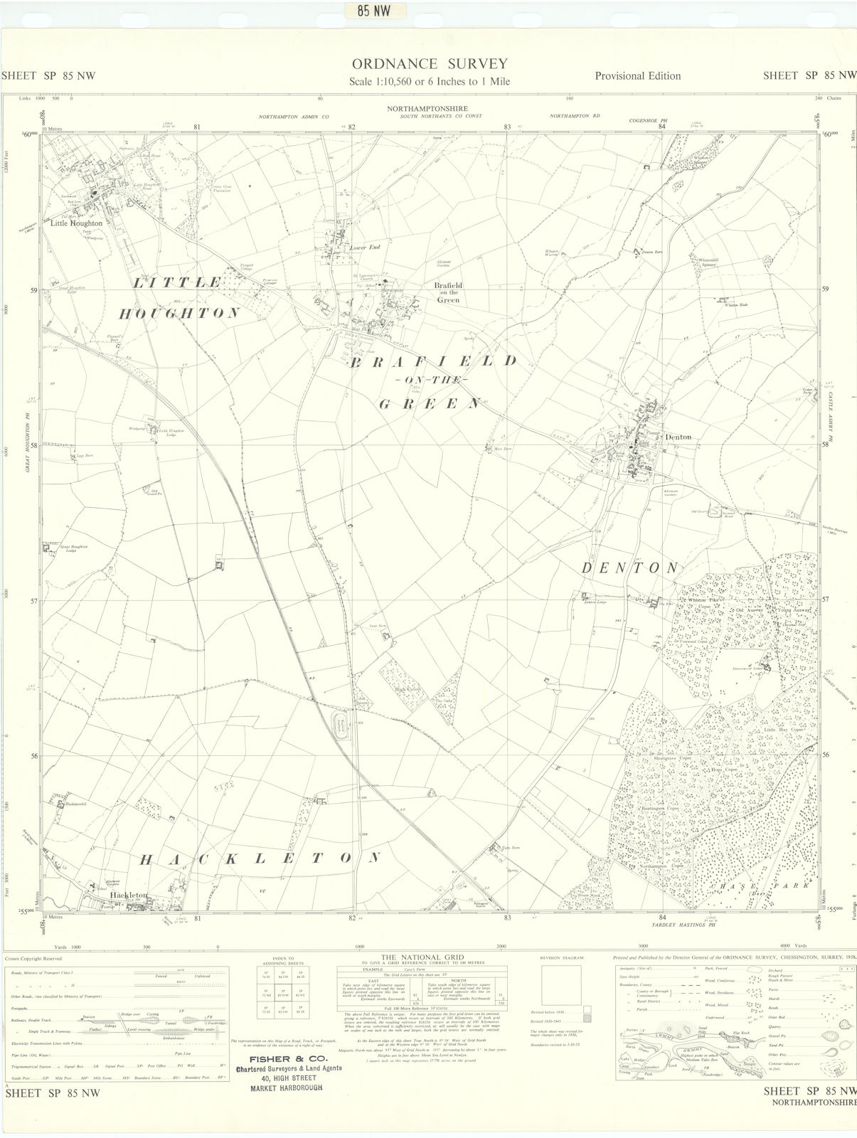 Ordnance Survey SP85NW Northants Little Houghton Denton Brafield/Green 1958 map