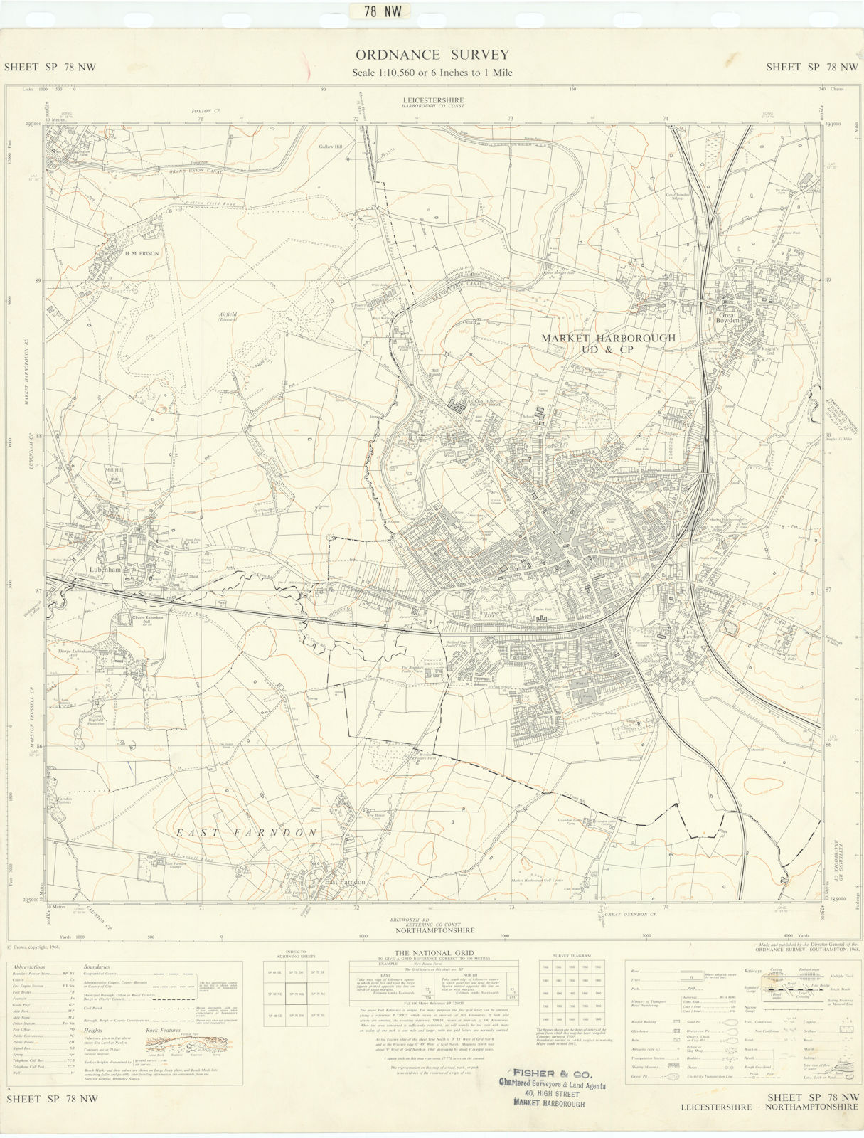 Ordnance Survey SP78NW Leics Markey Harborough Great Bowden Lubenham 1968 map