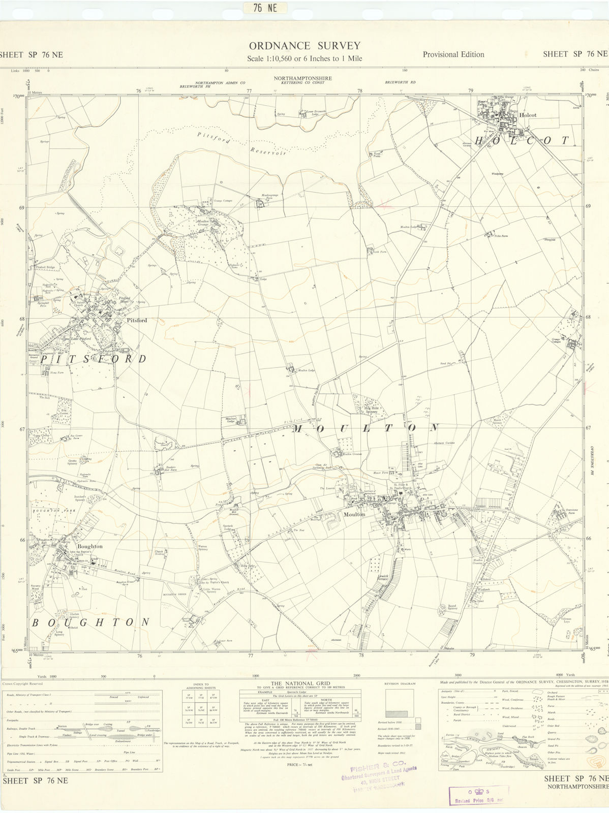 Ordnance Survey SP76NE Northants Pitsford Holcot Moulton Boughton 1958 old map