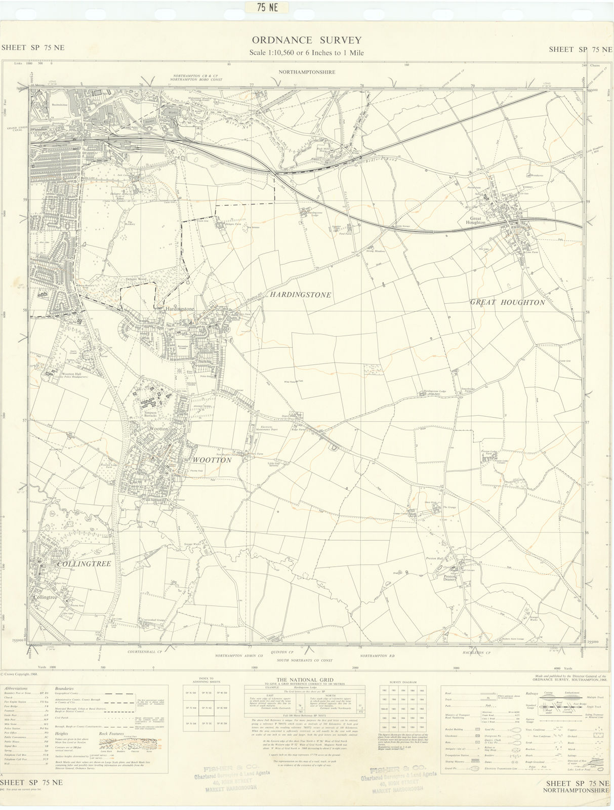 Ordnance Survey SP75NE Northampton Hardingstone Wootton Gt Houghton 1968 map
