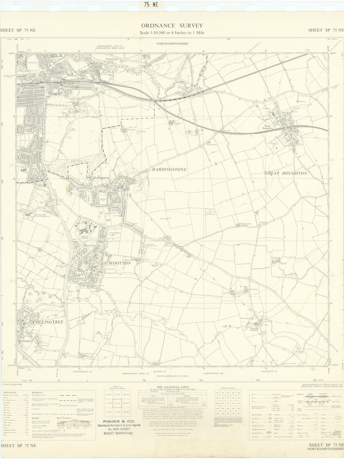 Ordnance Survey SP75NE Northampton Hardingstone Wootton Collingtree 1968 map