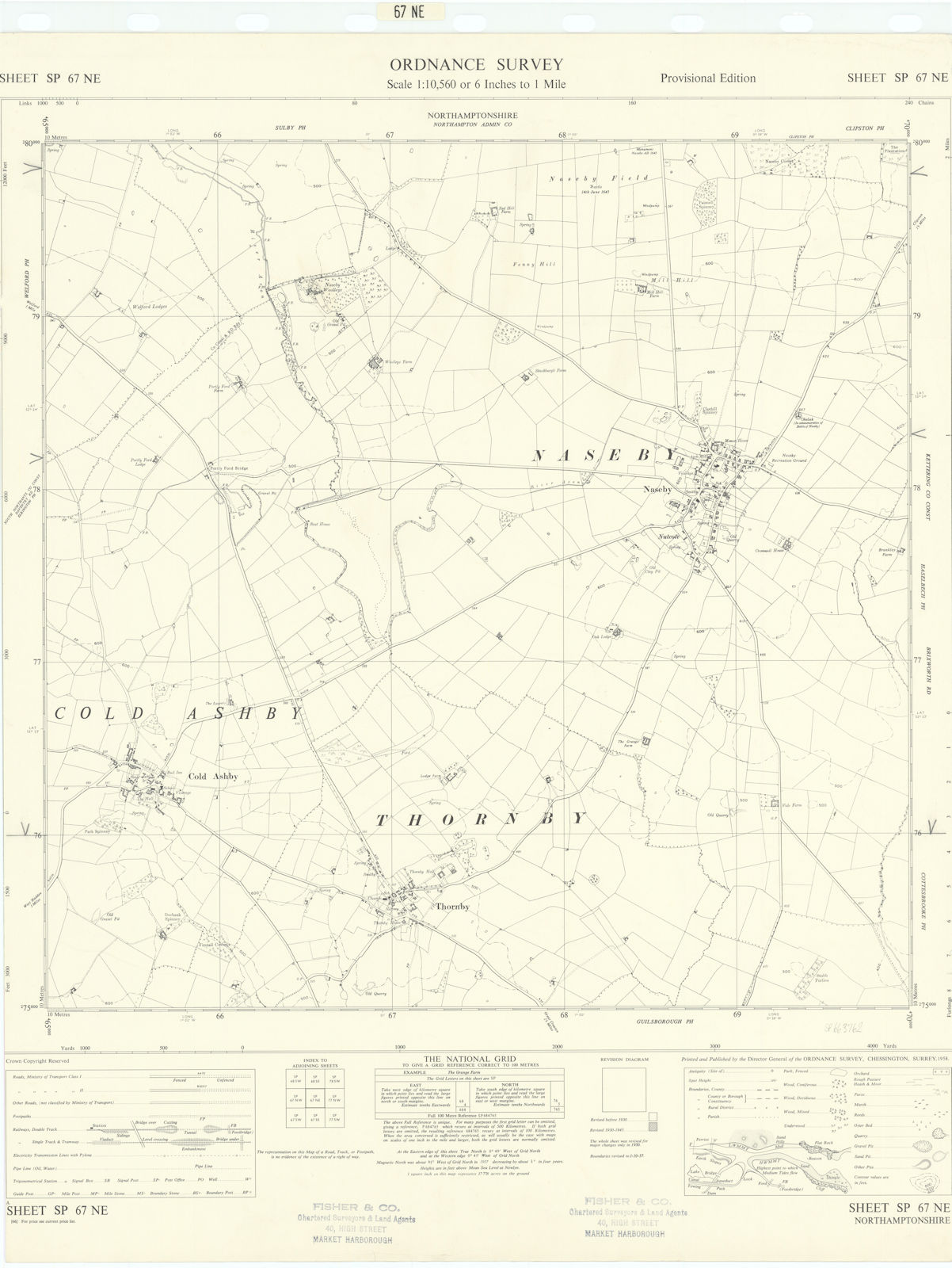 Ordnance Survey Sheet SP67NE Northamptonshire Naseby Cold Ashby Thornby 1958 map