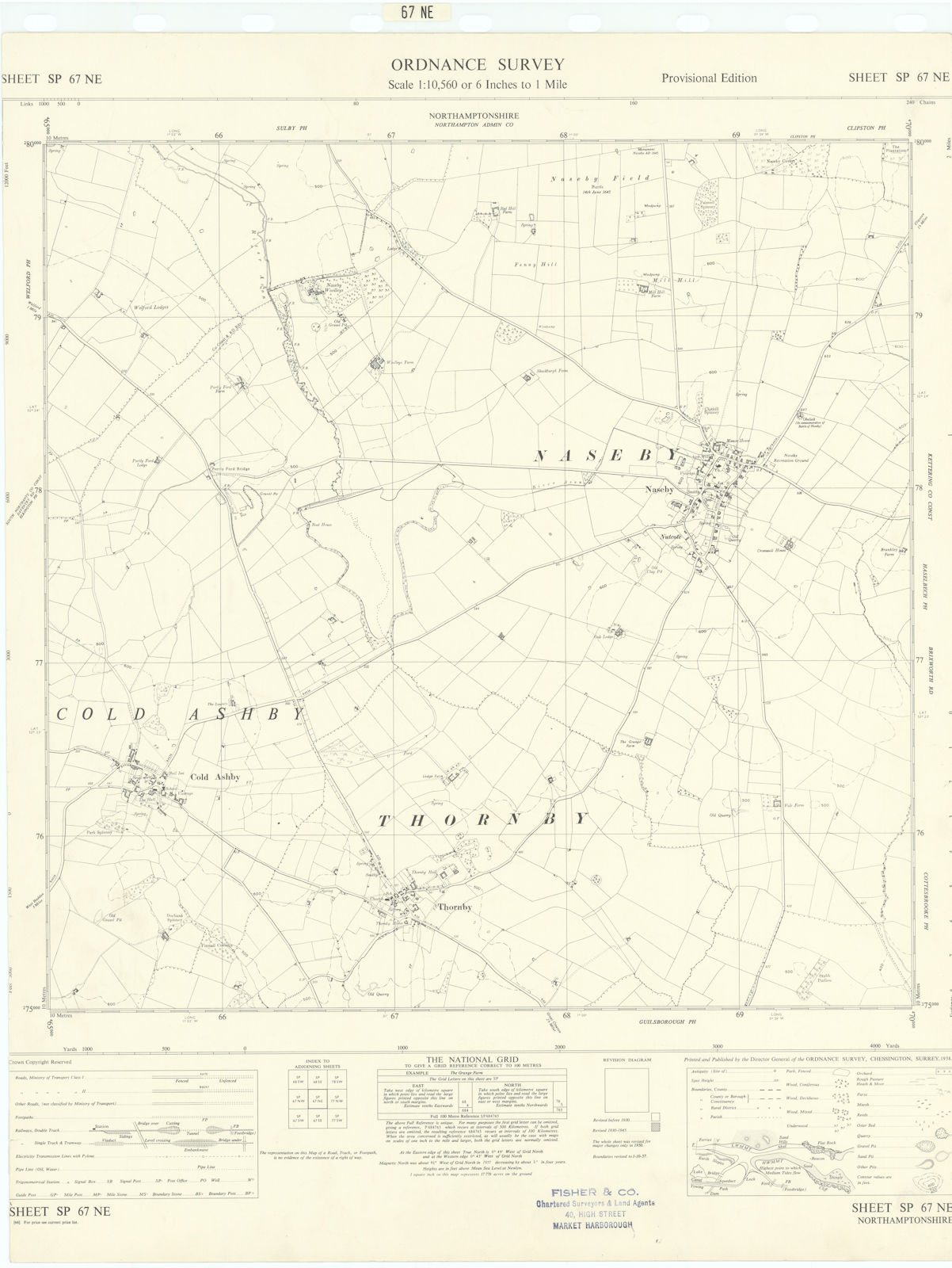 Associate Product Ordnance Survey Sheet SP67NE Northamptonshire Naseby Cold Ashby Thornby 1958 map
