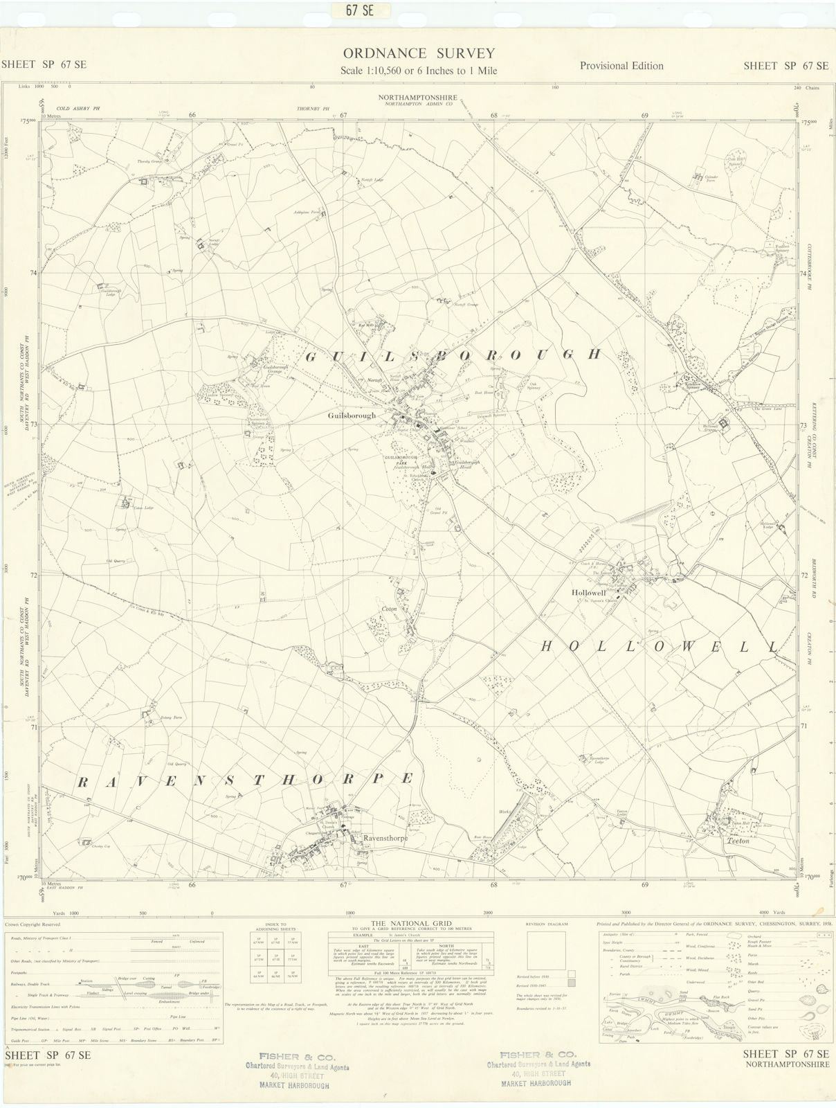 Ordnance Survey SP67SE Northants Guildsborough Ravensthorpe Hollowell 1958 map