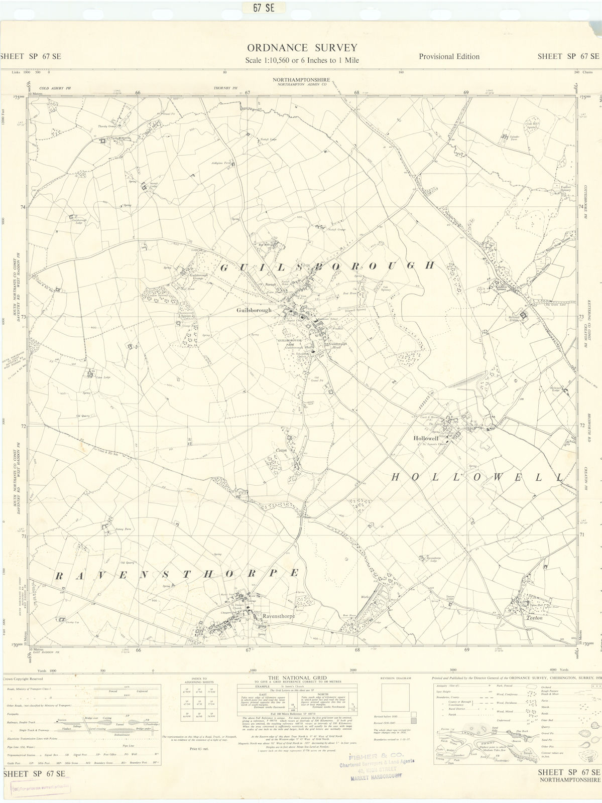 Ordnance Survey SP67SE Northants Guildsborough Ravensthorpe Hollowell 1958 map