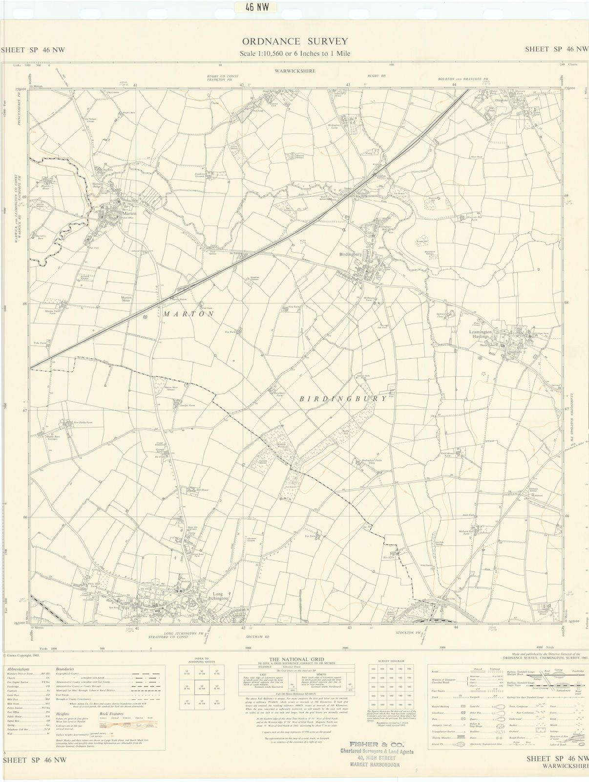 Ordnance Survey SP46NW Warks Long Itchington Marton Birdingbury 1965 old map