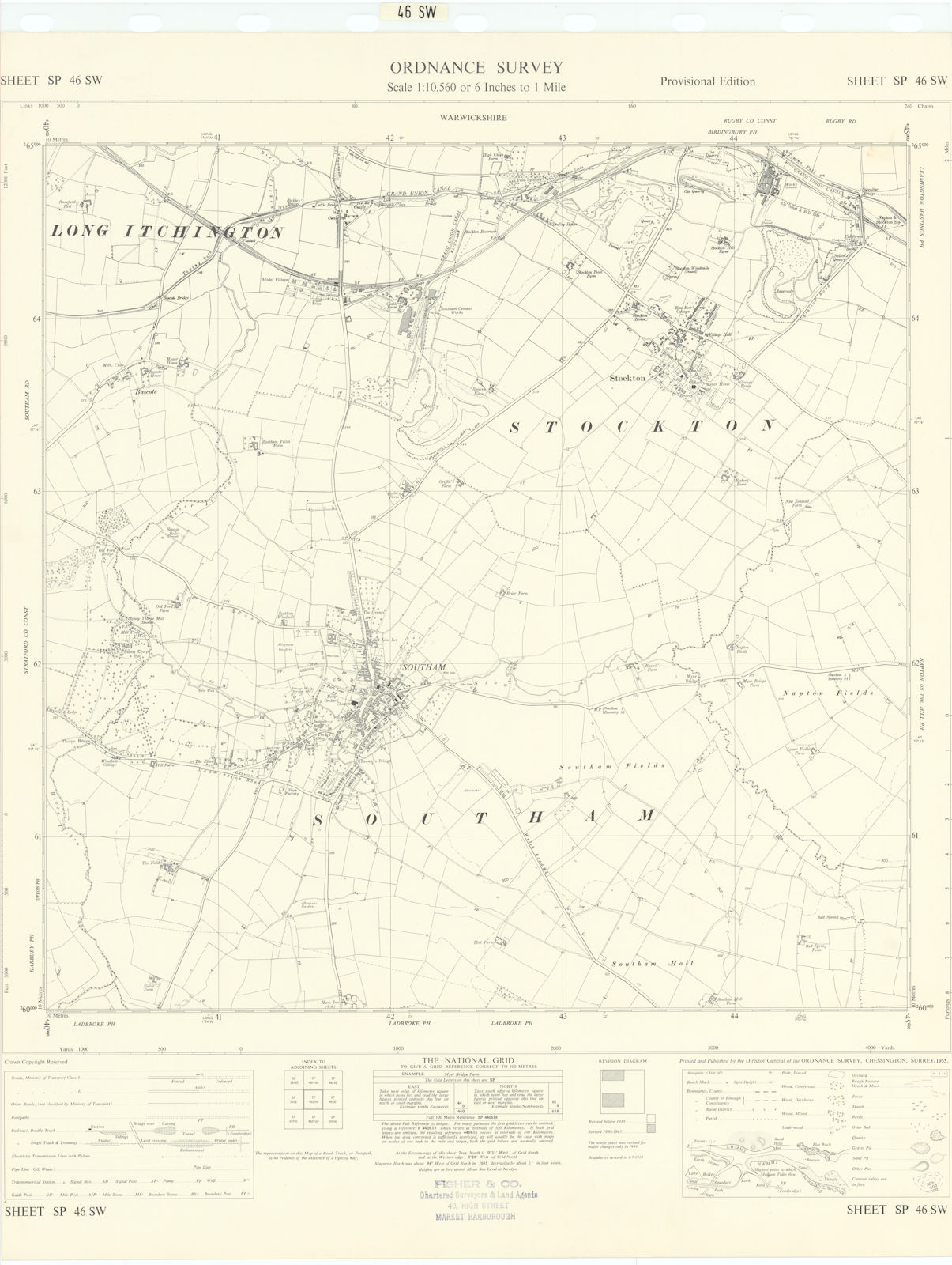 Ordnance Survey Sheet SP46SW Warwickshire Southham Stockton 1955 old map