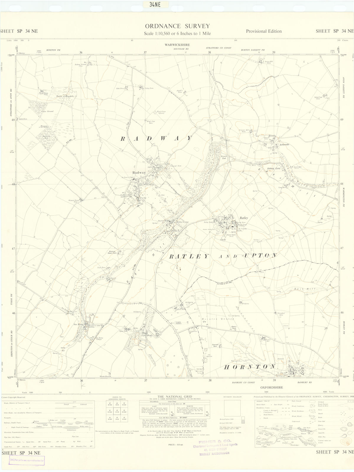 Ordnance Survey Sheet SP34NE Warwickshire Radway Ratley Hornton 1955 old map