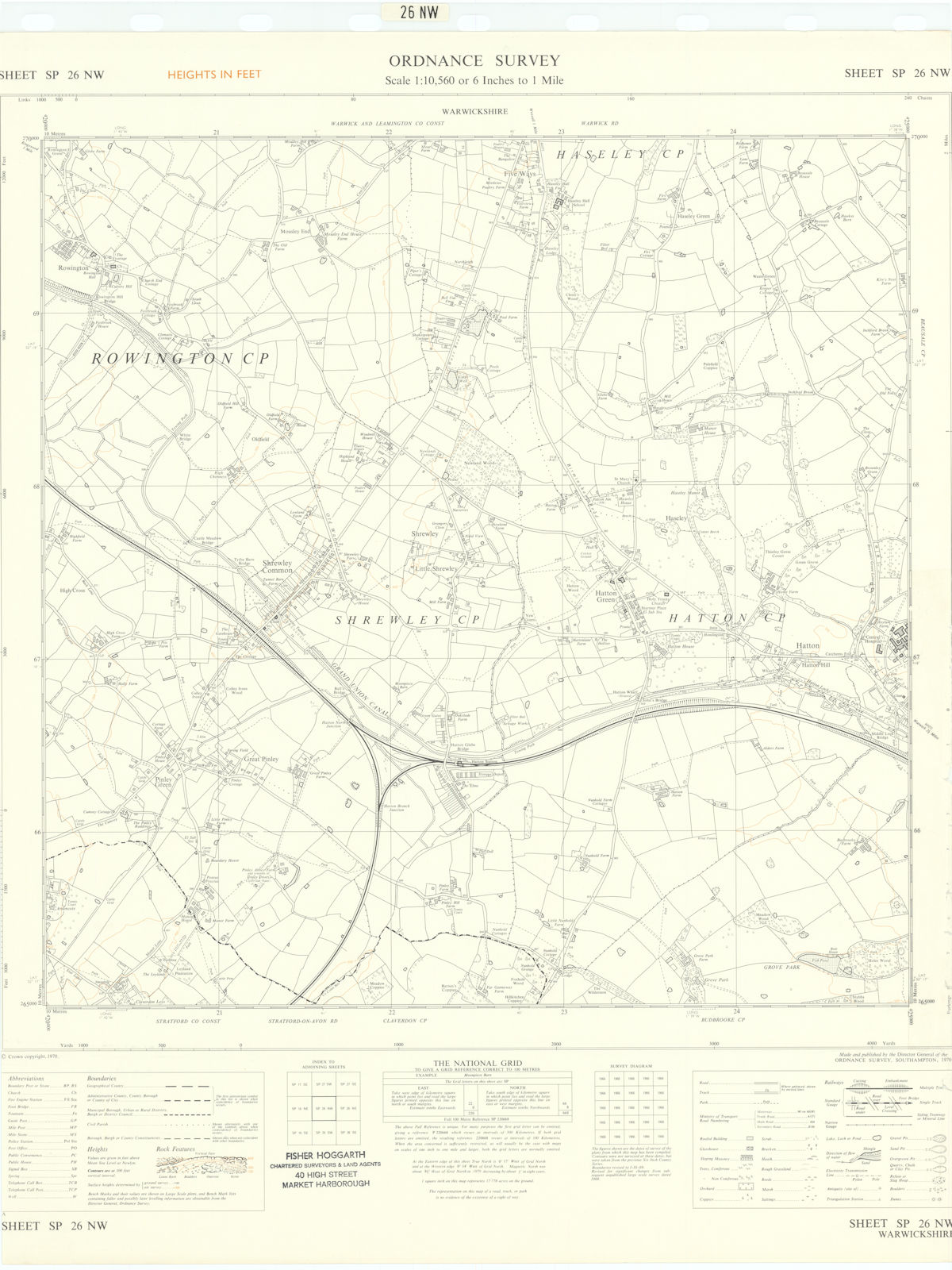 Ordnance Survey SP26NW Warwickshire Hatton Shrewley Rowington Hasseley 1970 map