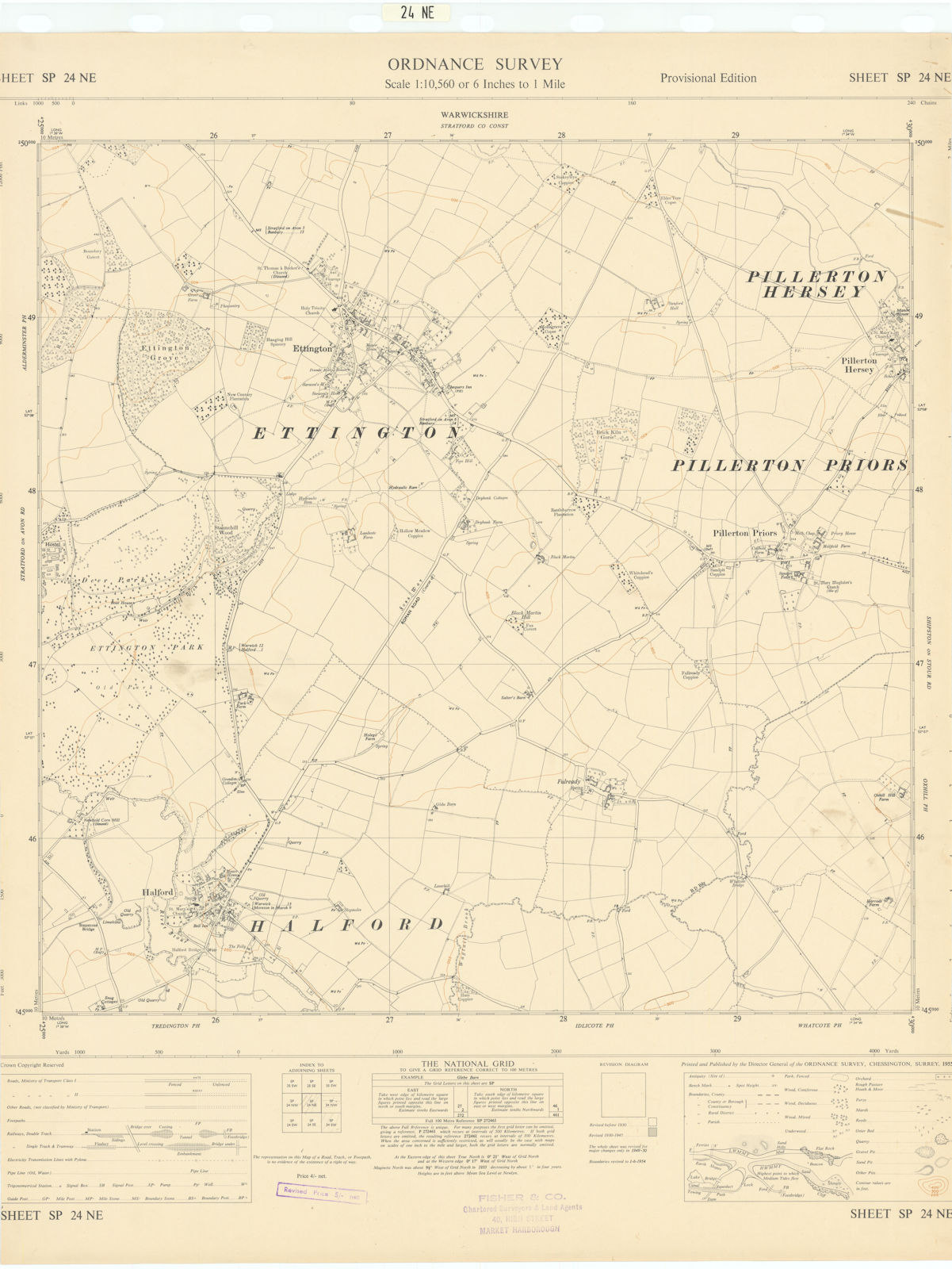 Associate Product Ordnance Survey SP24NE Warks Halford Ettington Pillerton Hersey/Priors 1955 map