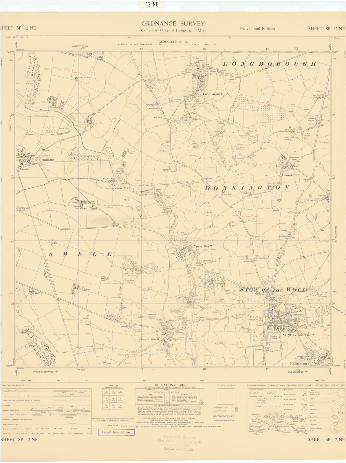 Associate Product Ordnance Survey SP12NE Cotswolds Stow-on-the-Wold Longborough Swell 1955 map
