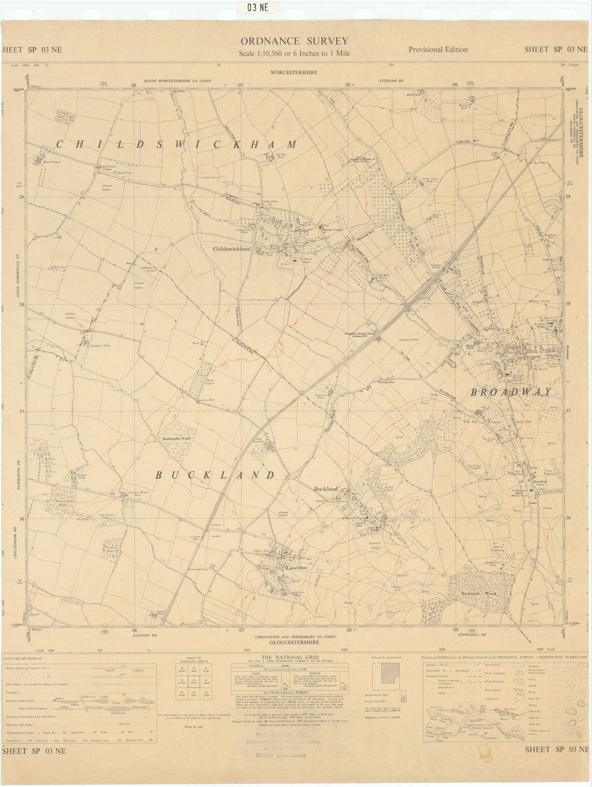 Ordnance Survey SP03NE Cotswolds Broadway Childswickham Buckland 1955 map