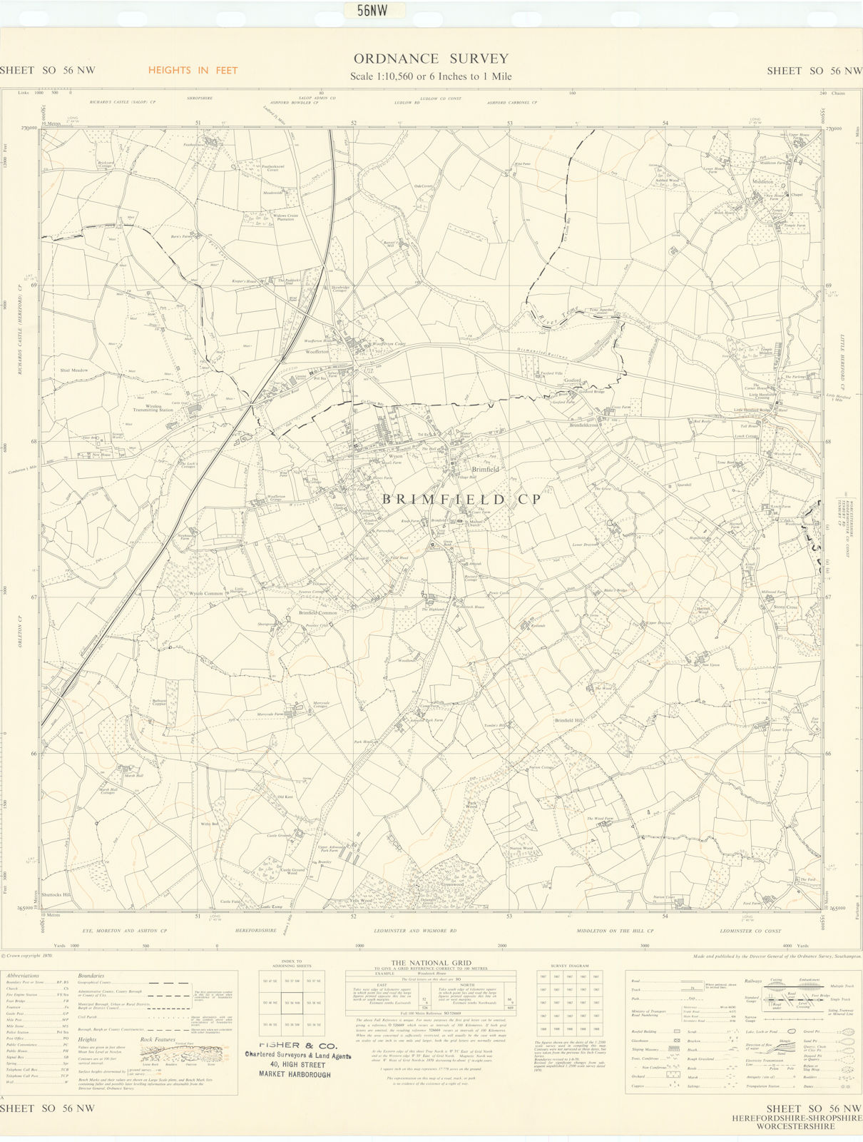Associate Product Ordnance Survey Sheet SO56NW Herefordshire Brimfield Little Hereford 1970 map