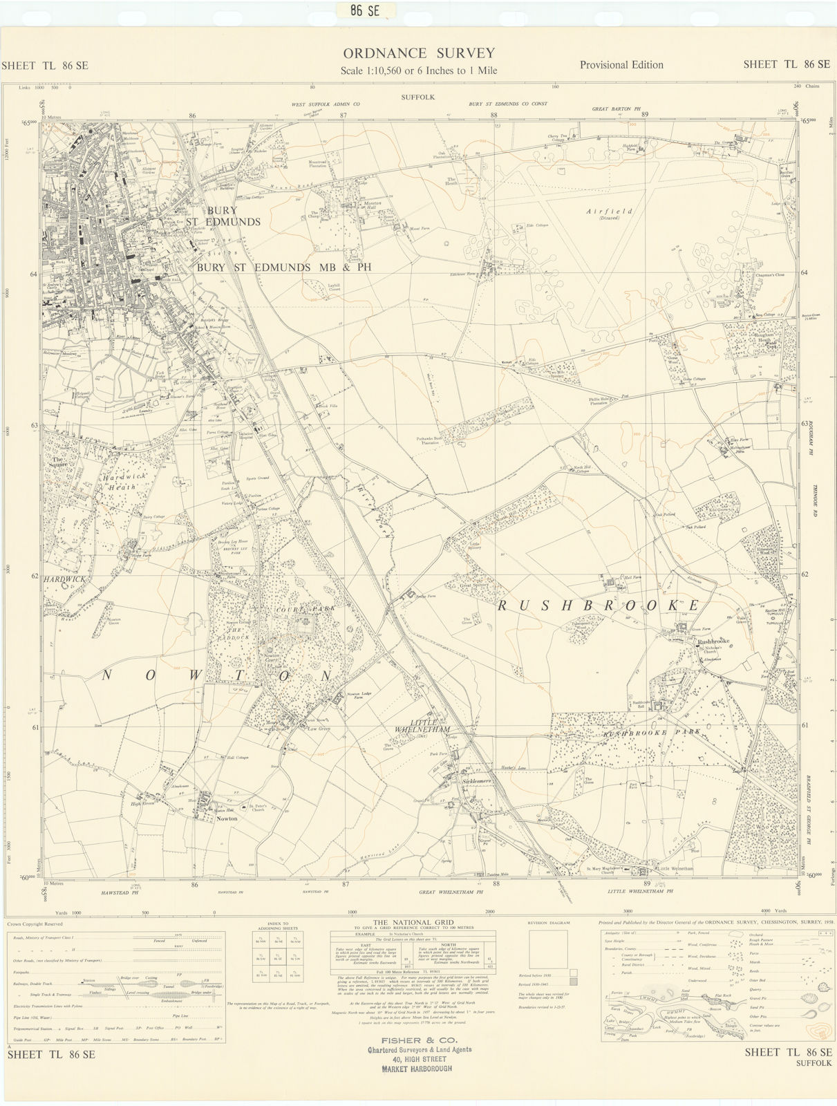 Ordnance Survey TL86SE Suffolk Bury St Edmunds Little/Great Whelnetham 1958 map