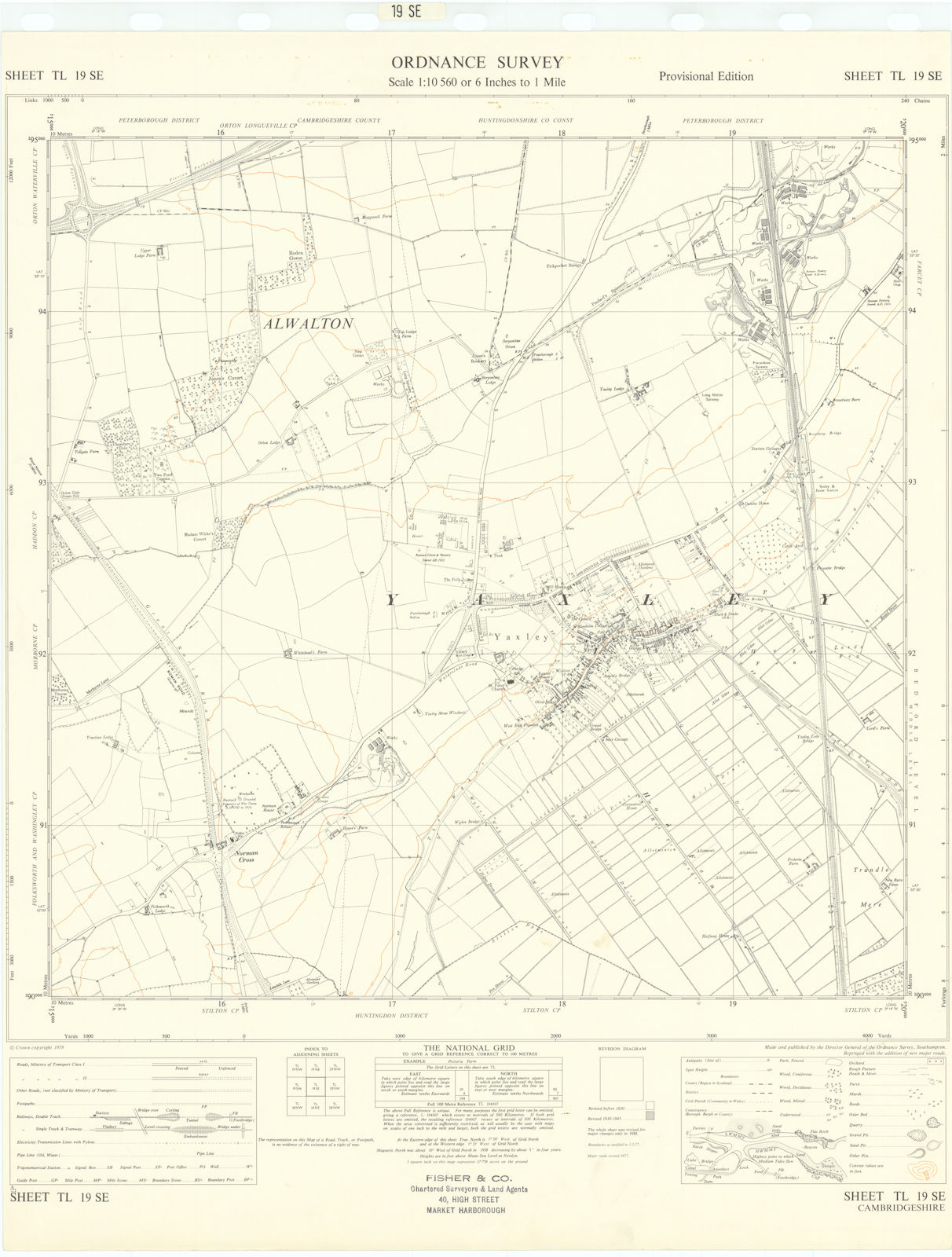 Ordnance Survey Sheet TL19SE Cambridgeshire Yaxley 1958 old vintage map chart