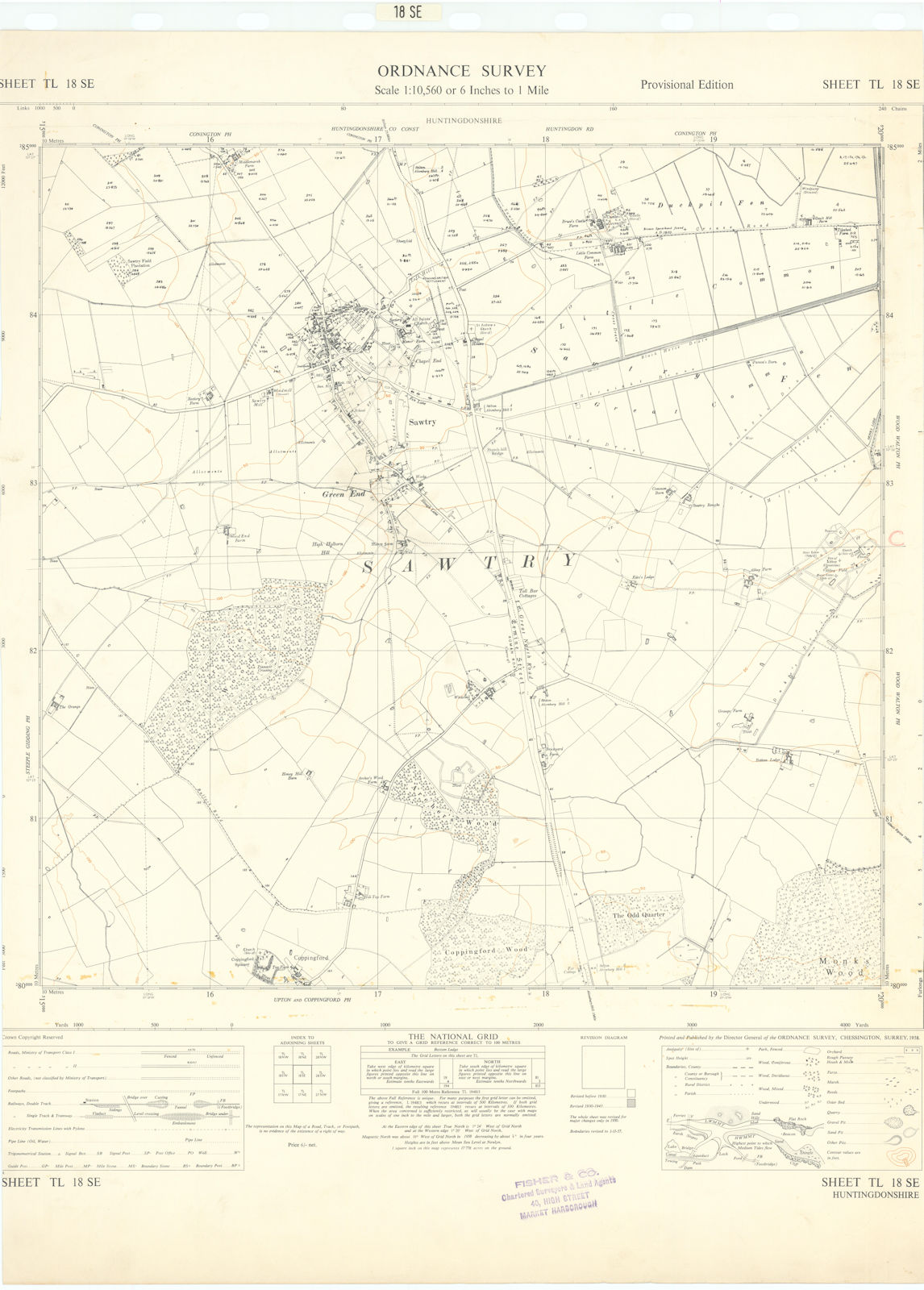 Ordnance Survey Sheet TL18SE Huntingdonshire Sawtry 1958 old vintage map chart