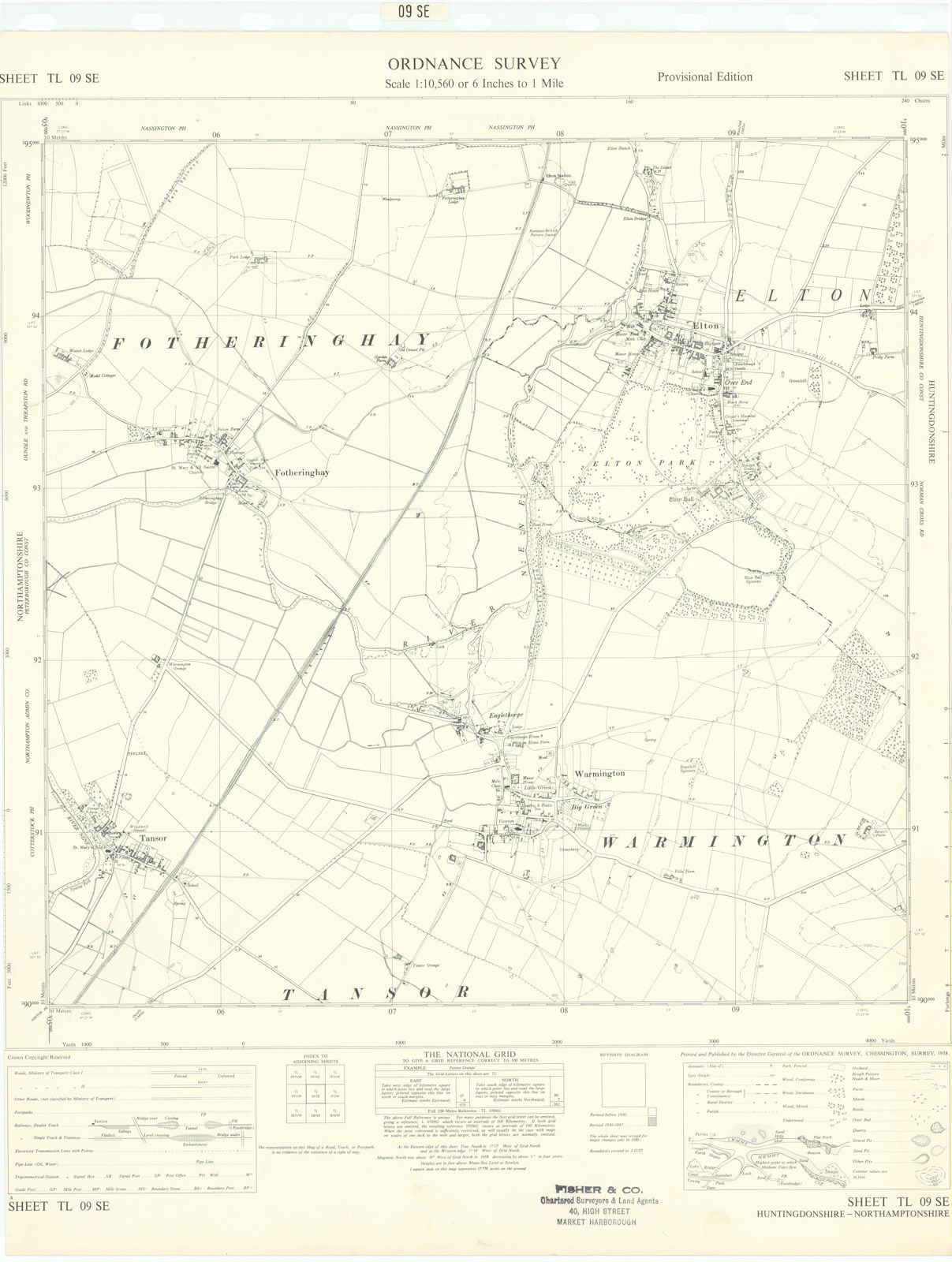Ordnance Survey TL09SE Hunts Elton Warmington Fotheringhay Tansor 1958 old map