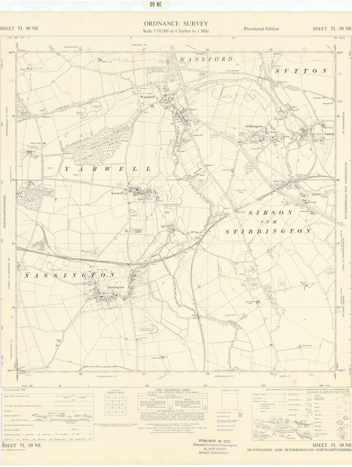 Ordnance Survey TL09NE Northants/Cambs Yarwell Nassington Wansford 1969 map