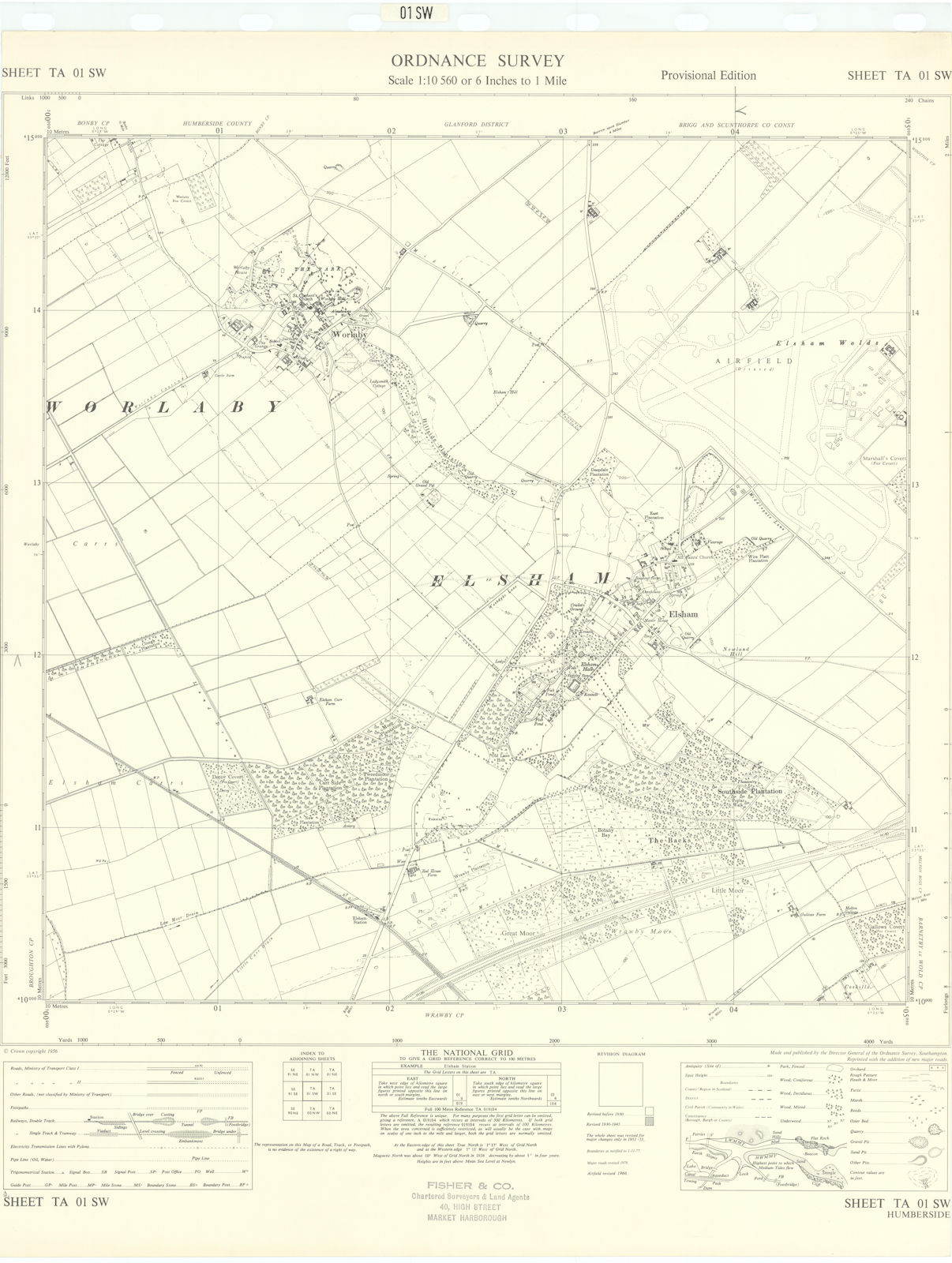 Associate Product Ordnance Survey Sheet TA01SW Lincolnshire Elsham Worlaby 1956 old vintage map