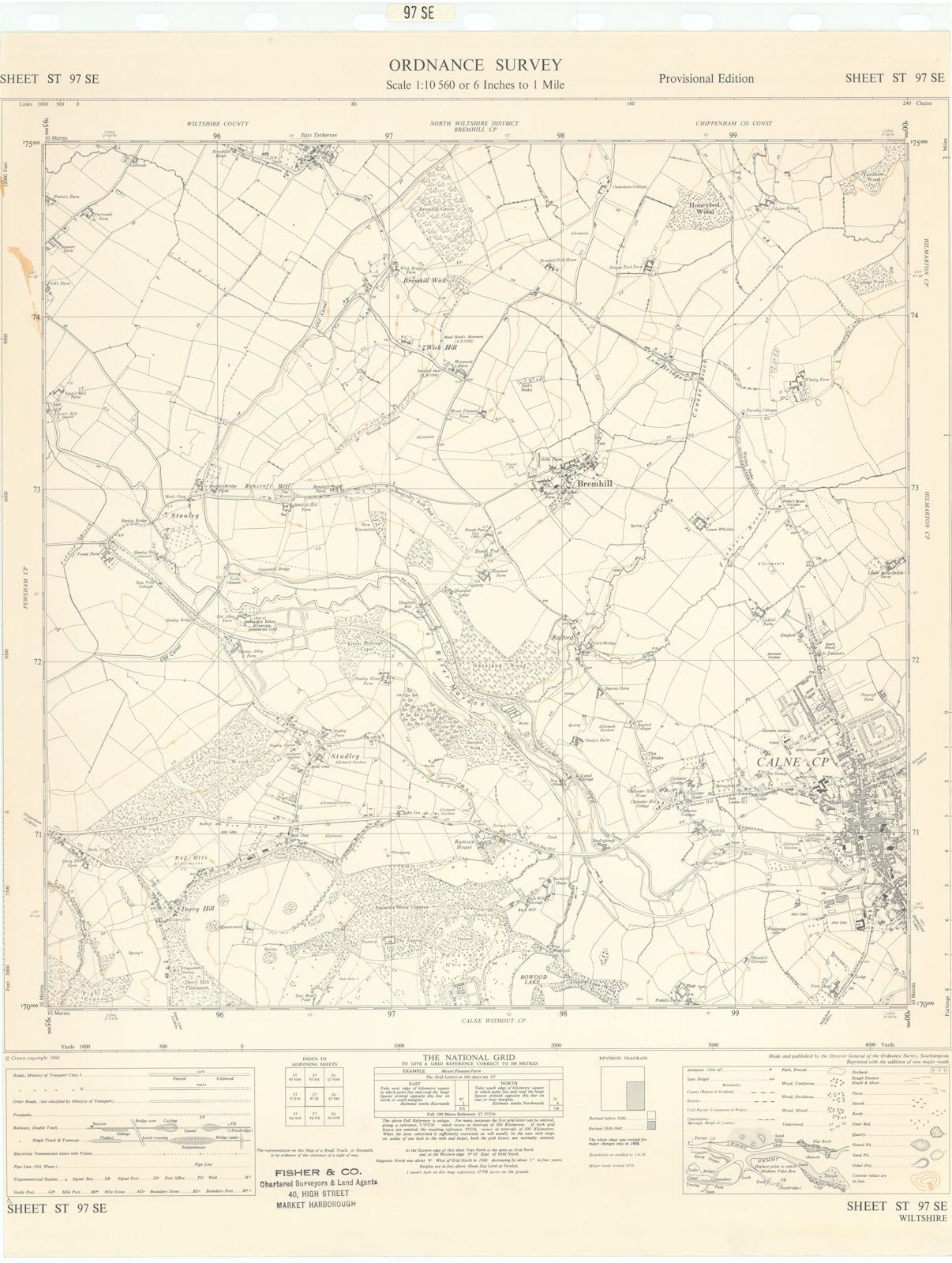 Ordnance Survey Sheet ST97SE Wiltshire Calne Bremhill 1960 old vintage map