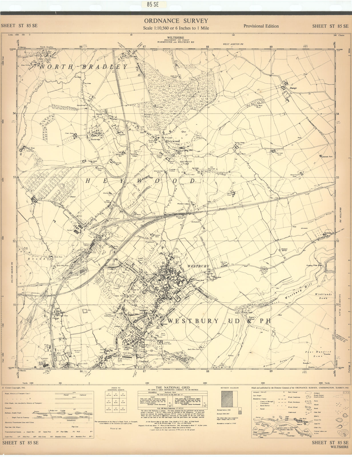 Ordnance Survey Sheet ST85SE Wiltshire Westbury Heywood 1961 old vintage map
