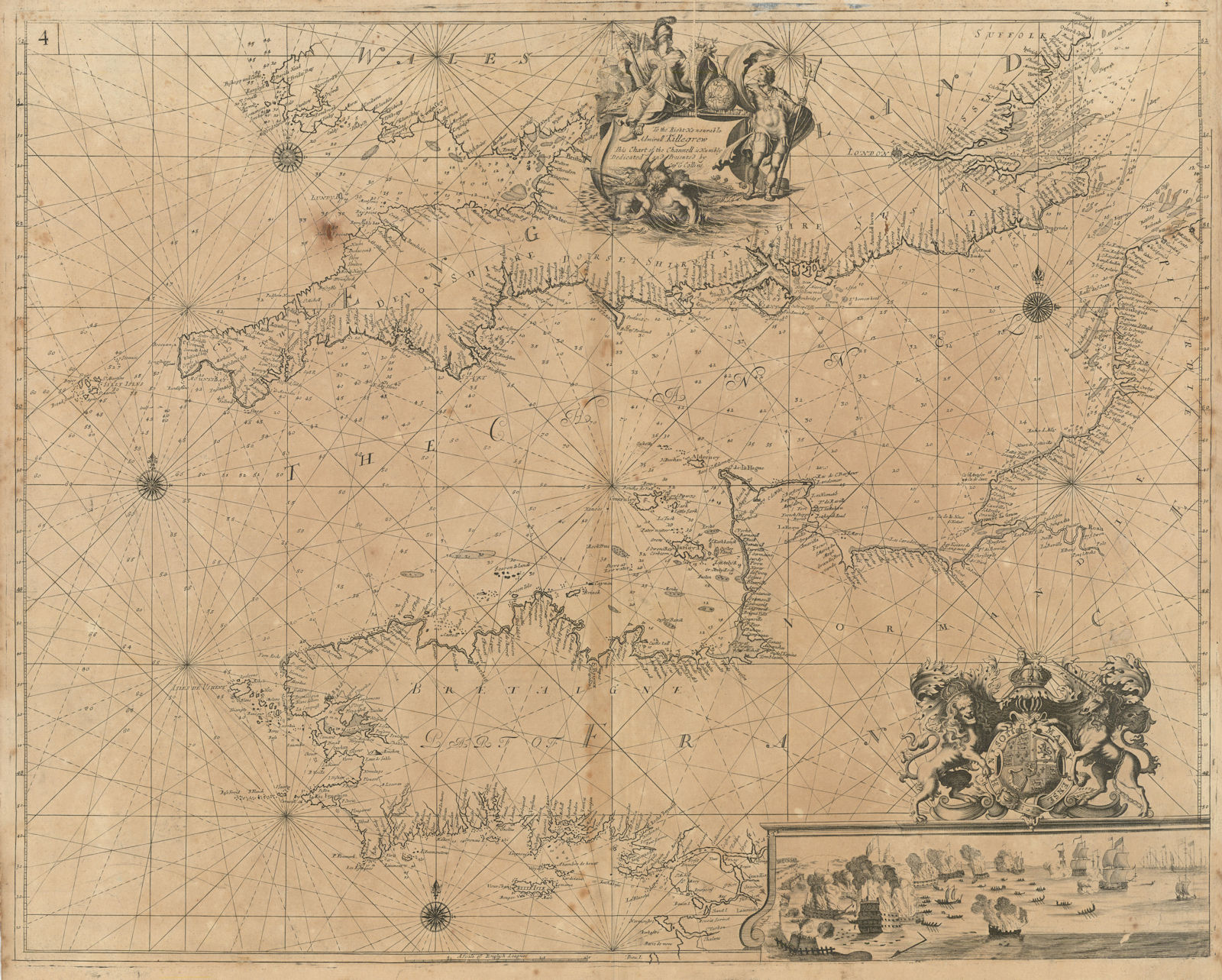 English Channel. Southern England & Wales. Brittany Normandy. COLLINS 1693 map