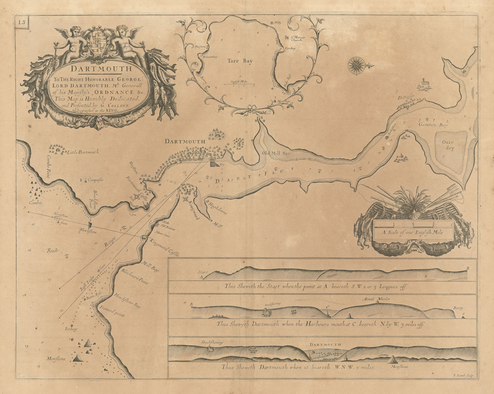 DARTMOUTH, Dart Estuary & TORBAY sea chart. Brixham Torquay. COLLINS 1693 map