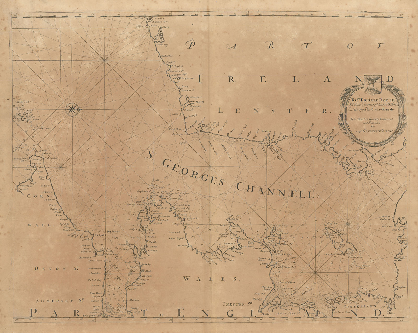 ST GEORGE'S CHANNELL sea chart. The Irish & Celtic Seas. COLLINS 1693 old map