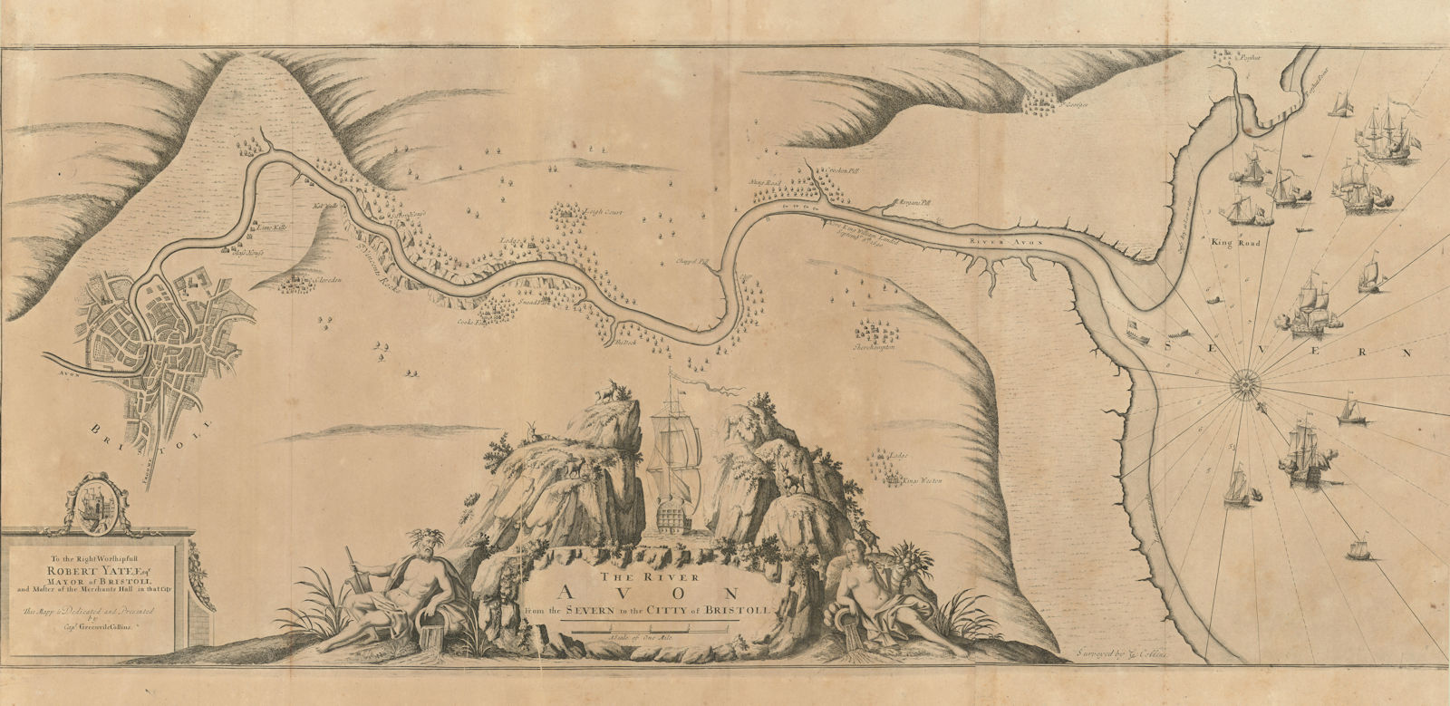 Associate Product The River Avon from the Severn to the Citty of Bristoll. COLLINS 1693 old map