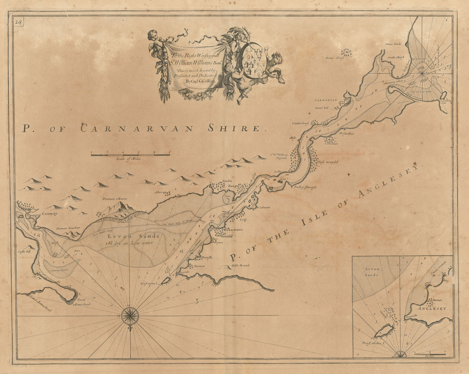 MENAI STRAIT sea chart. Anglesey Bangor Conwy Caernarfon.COLLINS 1693 old map