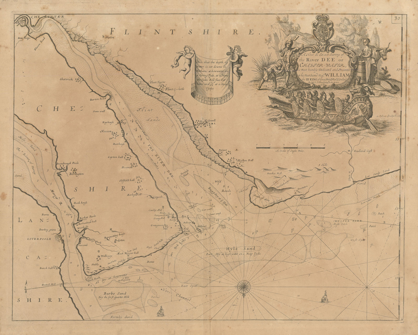 The River Dee or Chester-Water sea chart. Wirral Merseyside. COLLINS 1693 map