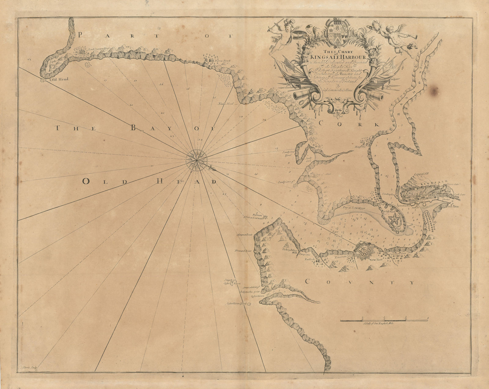 Kingsale Harbour sea chart. KINSALE & BANDON ESTUARY. Capt G COLLINS 1693 map