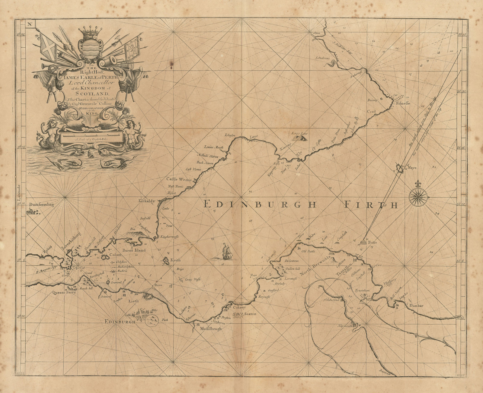 Edinburgh Firth. Firth of Forth sea chart. Lothian & Fife. COLLINS 1693 map