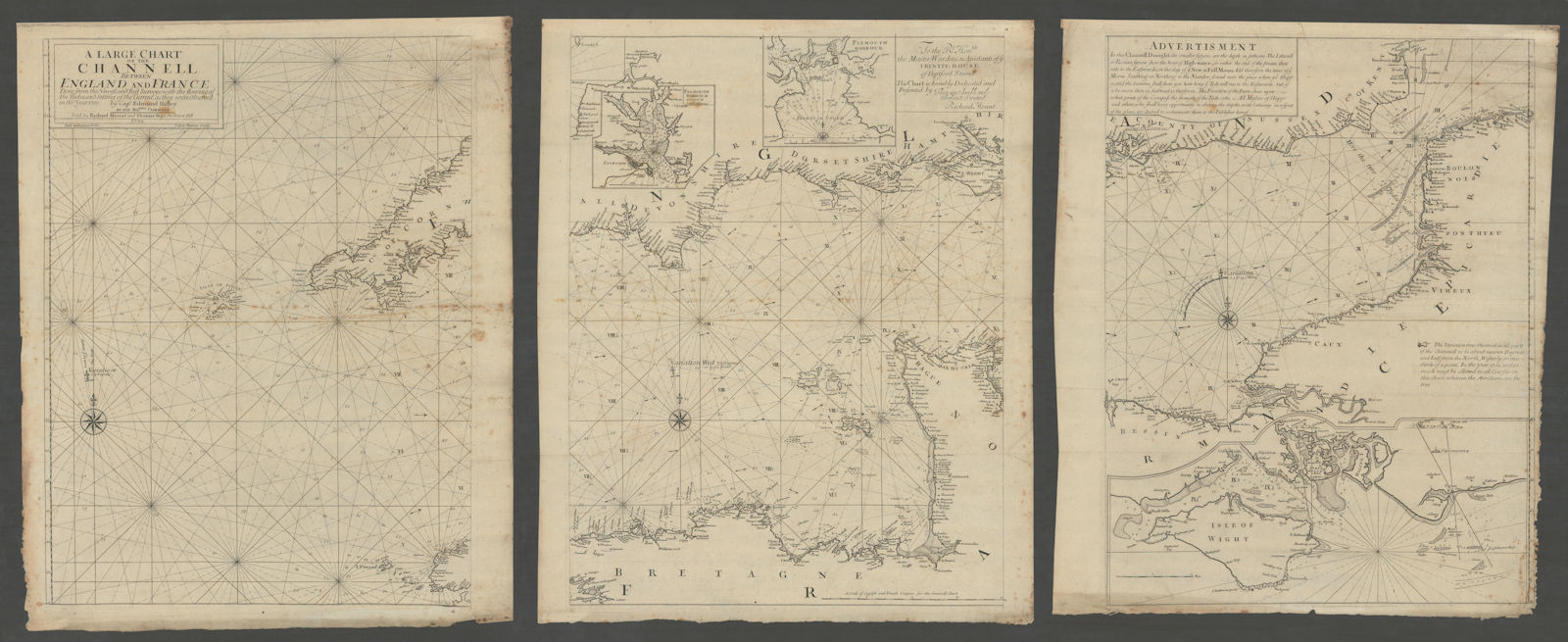 A Large Chart of the Channell between England and France. Tides. HALLEY 1702 map