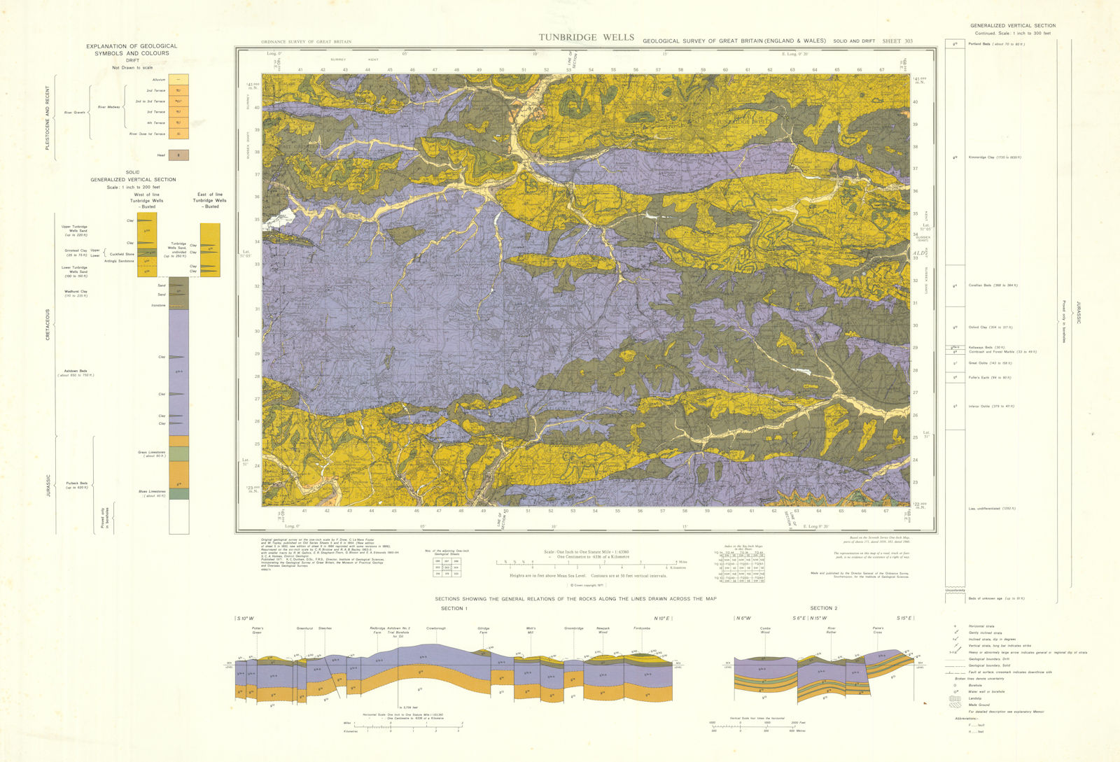 Associate Product Tunbridge Wells geological survey sheet 303 High Weald East Grinstead 1971 map