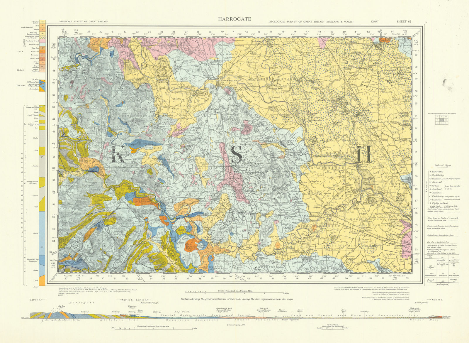 Harrogate geological survey sheet 62 Yorkshire Dales Boroughbridge Nidd 1967 map