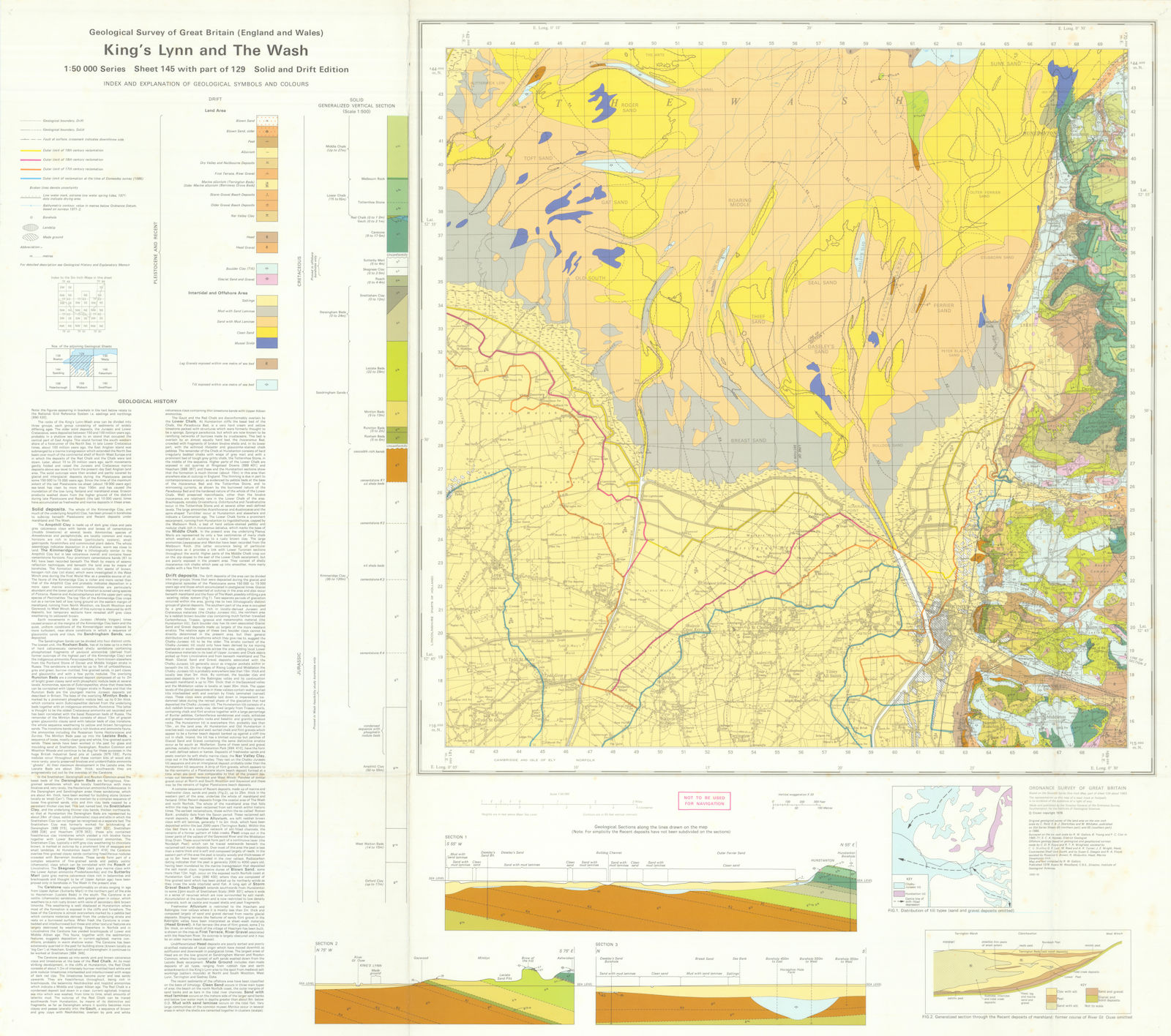 King's Lynn & the Wash geological survey sheets 145 & 129. Hunstanton 1978 map