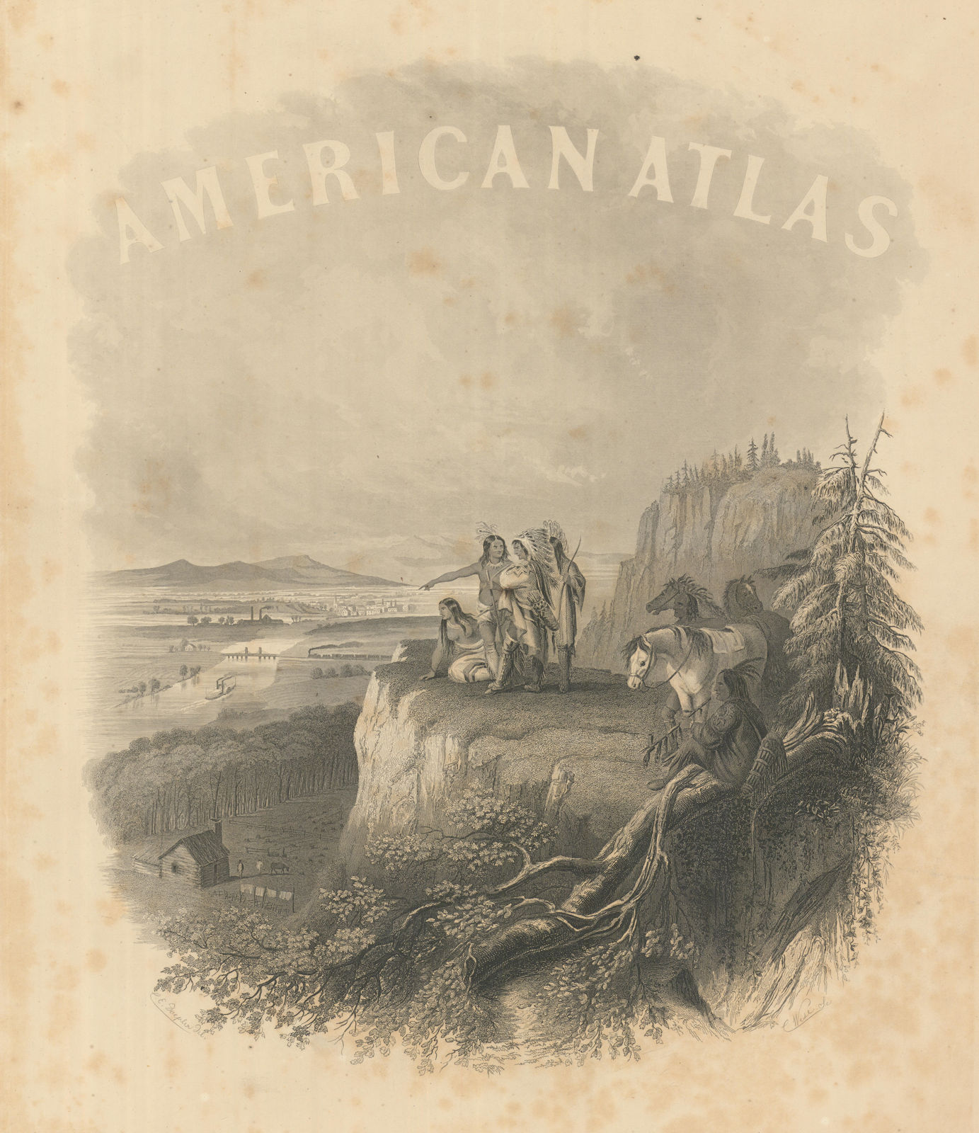 Johnson's Family Atlas title page. "American Atlas" 1866 old antique print