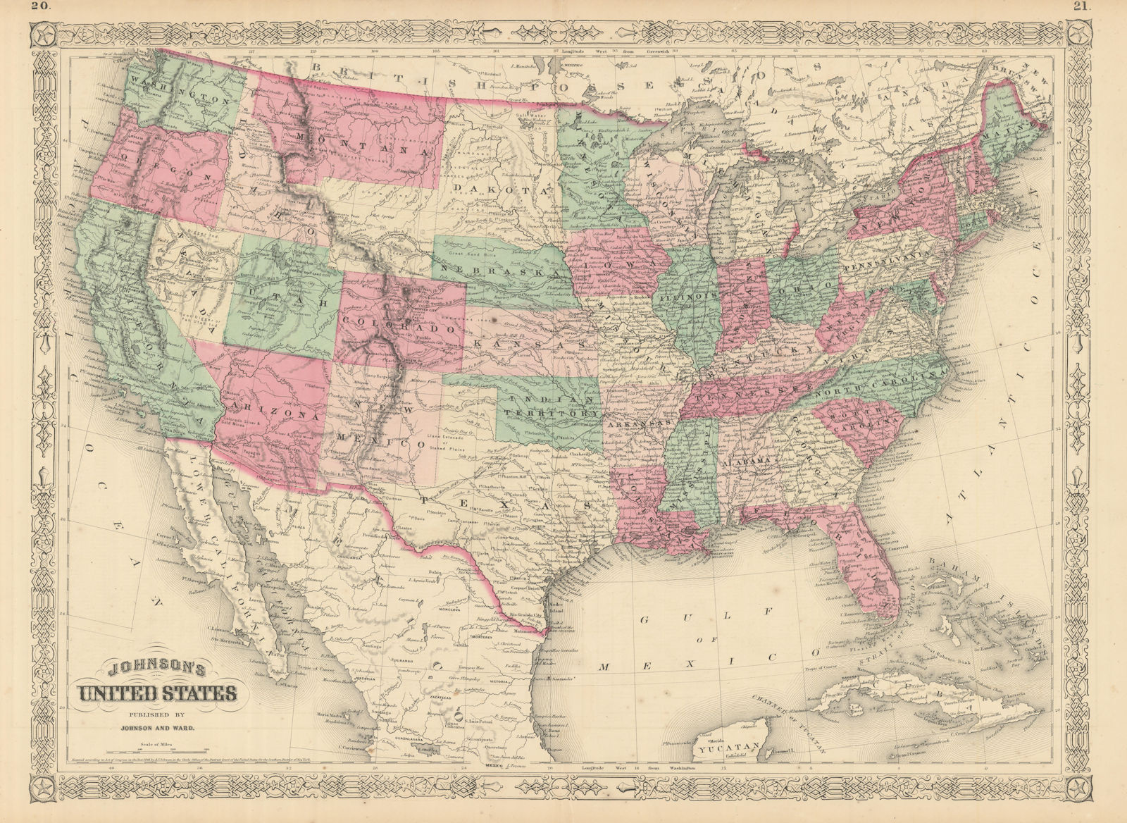 Johnson's United States. Wyoming part of Dakota Territory 1866 old antique map