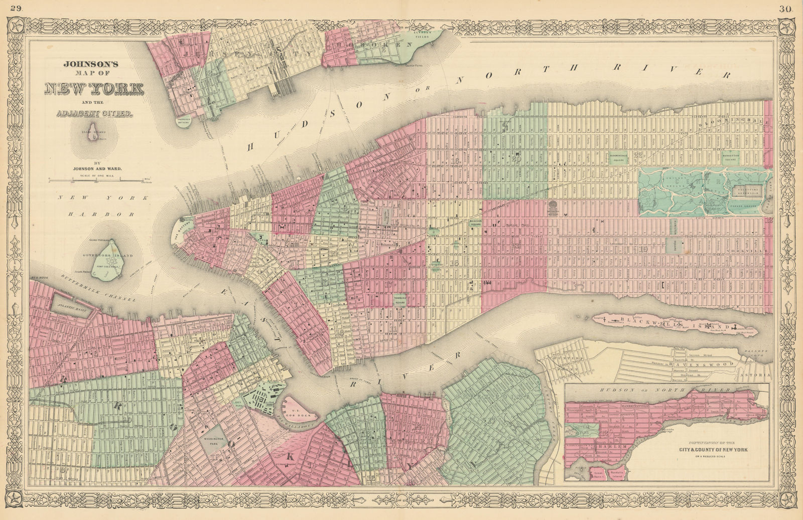 Johnson's New York & Adjacent Cities. Brooklyn Manhattan Jersey City 1866 map