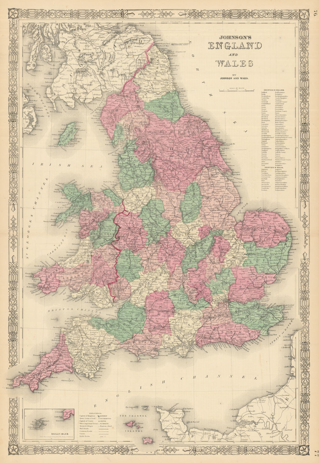 Johnson's England and Wales in counties 1866 old antique map plan chart